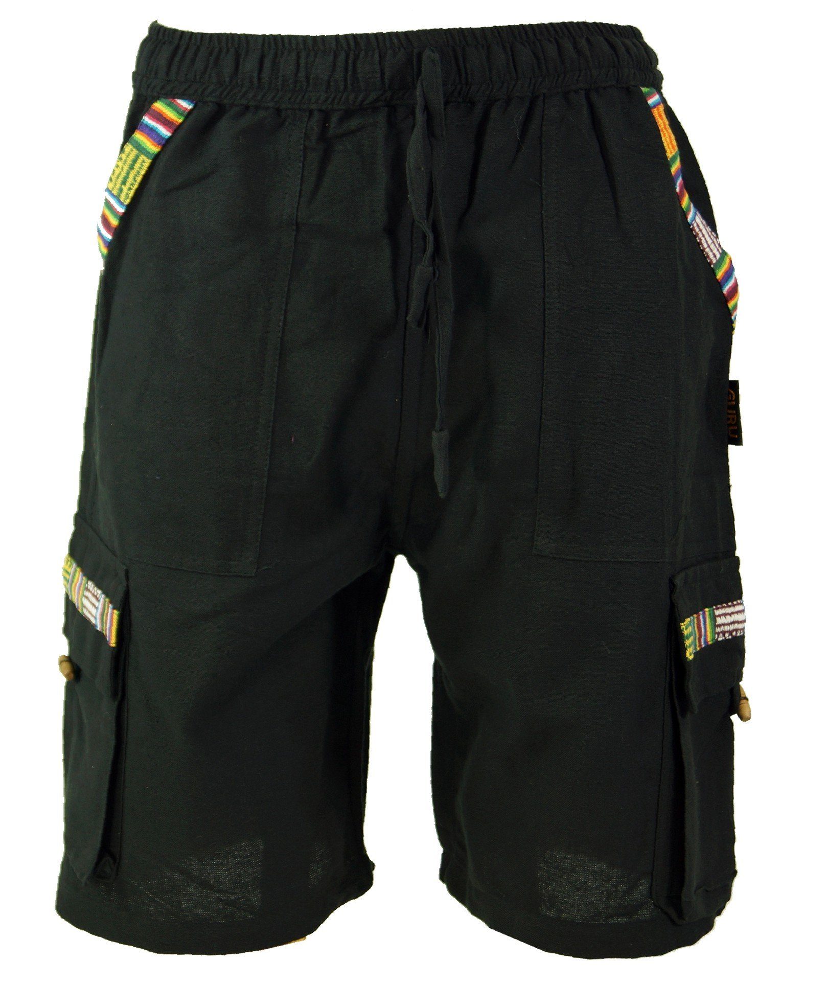 Guru-Shop Relaxhose Ethno Yogashorts im Goastyle - schwarz Hippie, Ethno Style, alternative Bekleidung