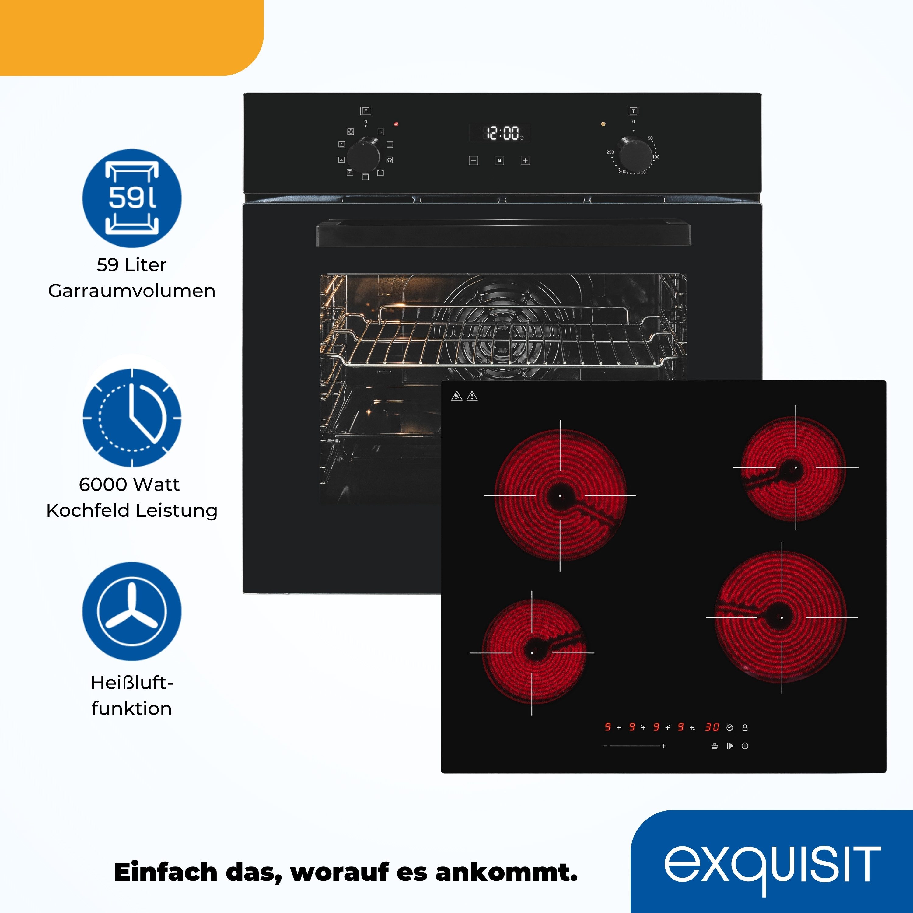 exquisit Backofen-Set BAKO KomfortPlus schwarz, mühelos kochen: ca.70°C Sauce warmhalten, ca.92°C Brühe simmern – Bild 4 von 5