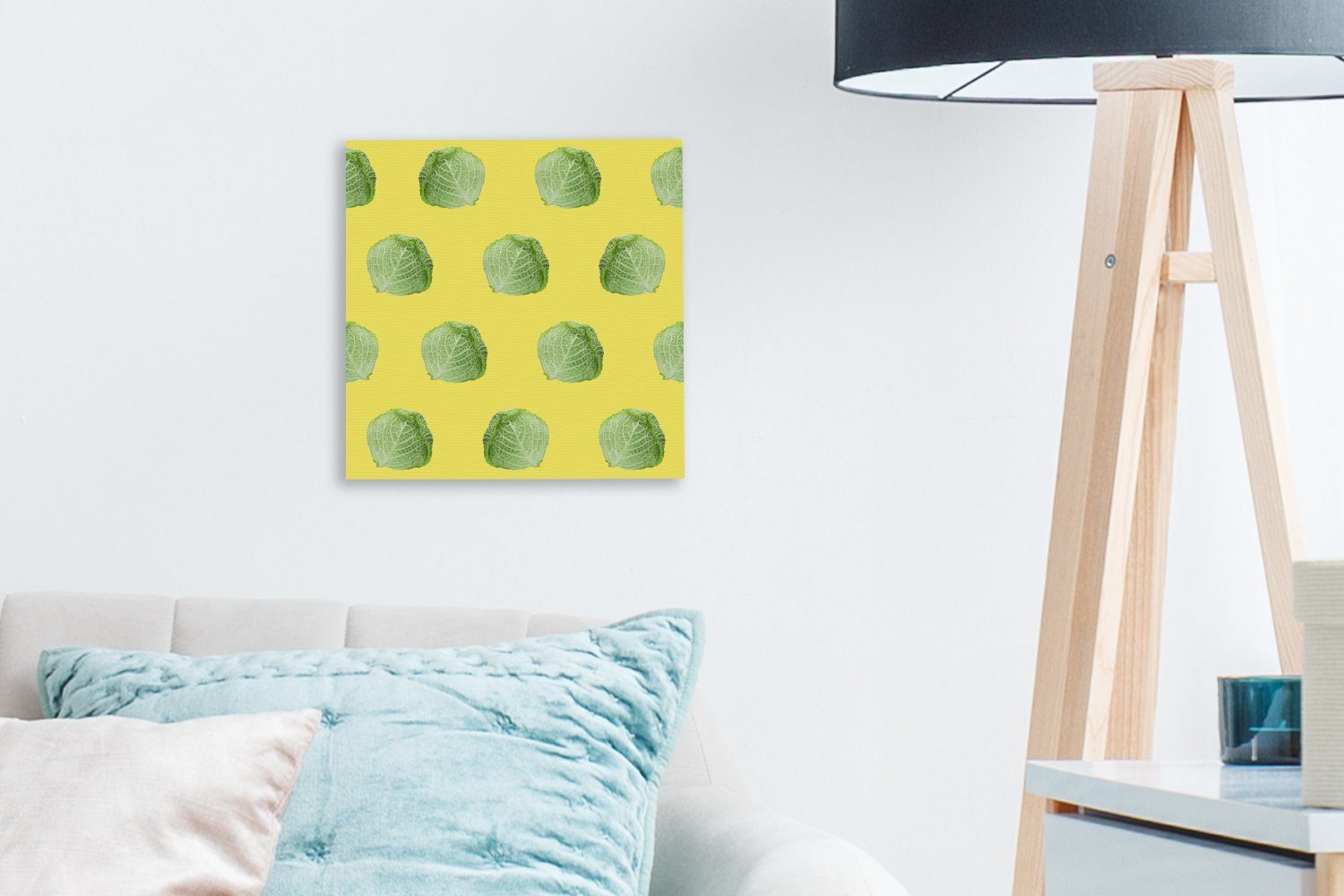 Muster Leinwandbild (1 Gemüse - Kopfsalat OneMillionCanvasses® Leinwand - Schlafzimmer für Gelb, Bilder Wohnzimmer St), -