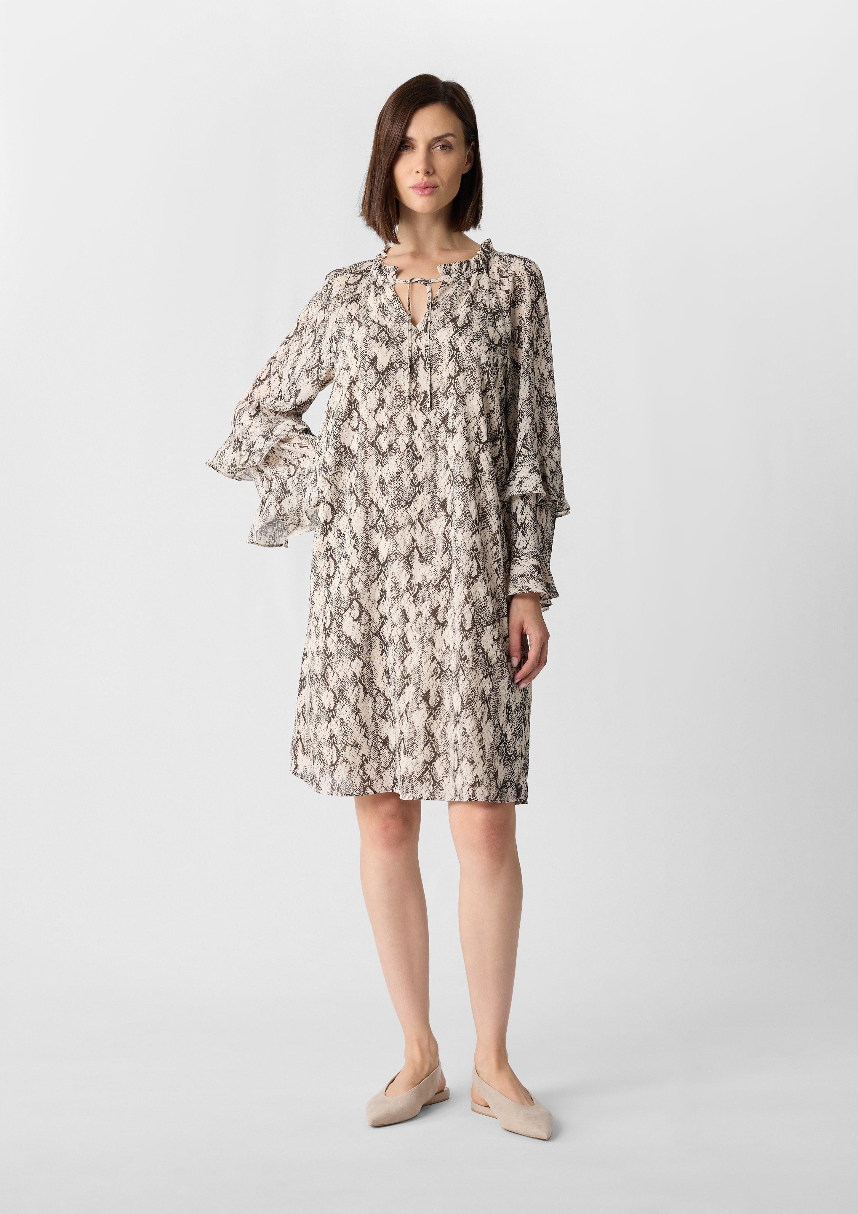 Minikleid Chiffonkleid mit Animal-Print und Volant-Details