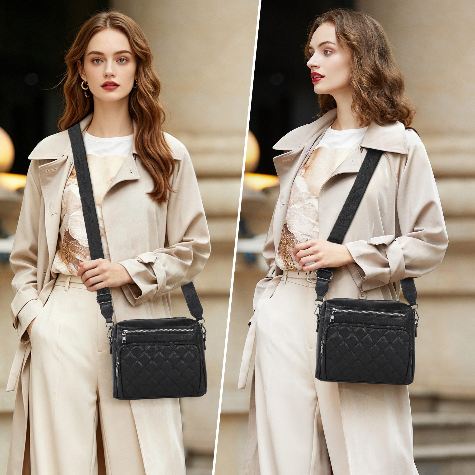 TANTOMI Umhängetasche Damen Schultertasche Mittelgroß, Crossbody Bag mit Mehreren Fächern, Damen Handtasche Leicht Henkeltasche Schultertasche