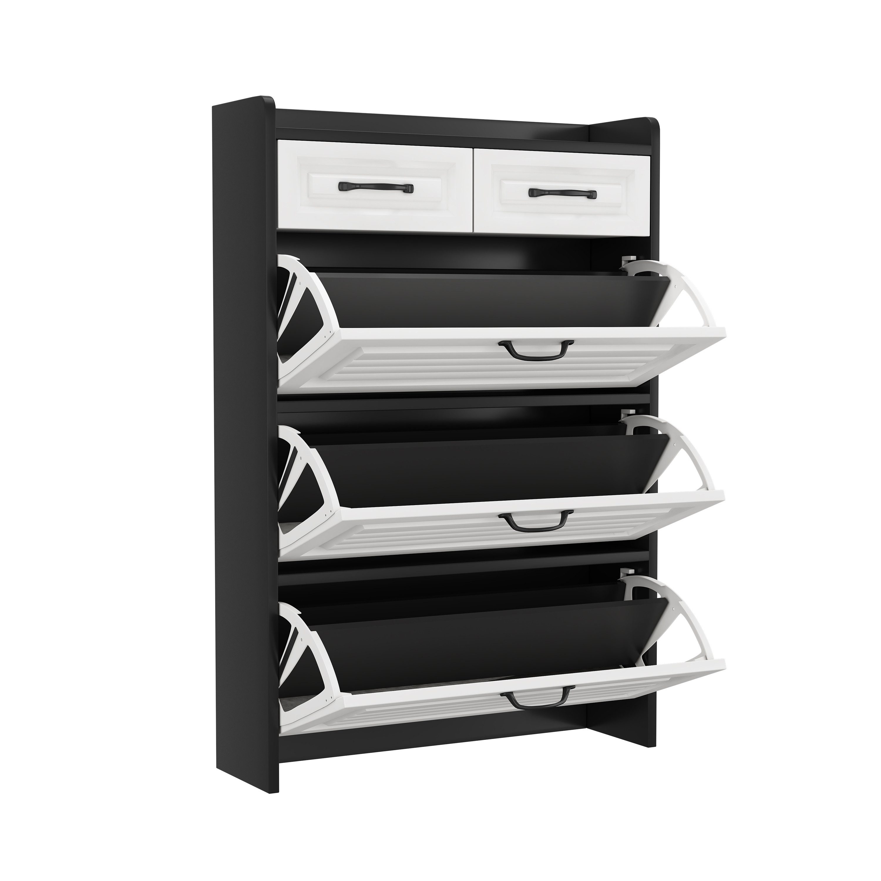 IDEASY Schuhschrank Schuhschrank 3 Klappen 2 Schubladen drehbar Holz Eingang Wohnzimmer (3 umklappbare Schuhregale, bietet Platz) für 18–24 Paar Schuhe, Metallg – Bild 5 von 5