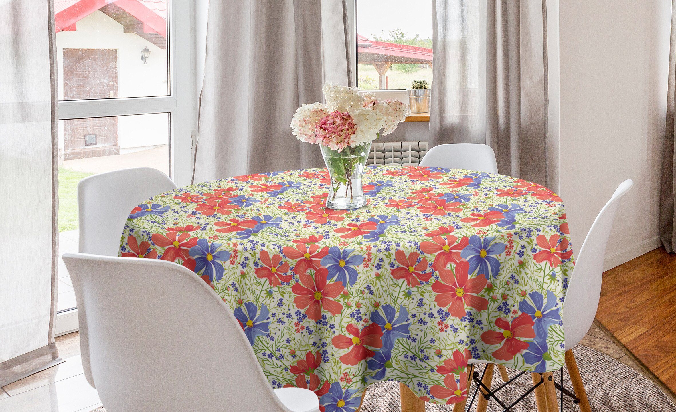 Blumen für Abakuhaus Esszimmer Kreis Tischdecke Bunte Blooming Dekoration, Abdeckung Blumen Tischdecke Küche