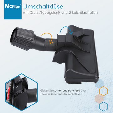 McFilter Kombidüse Universal passend für Miele Siemens Bosch Philips AEG usw., (1-tlg), Vario Verschluss (30-37 mm), Umschaltbar, 2 Rollen an Unterseite
