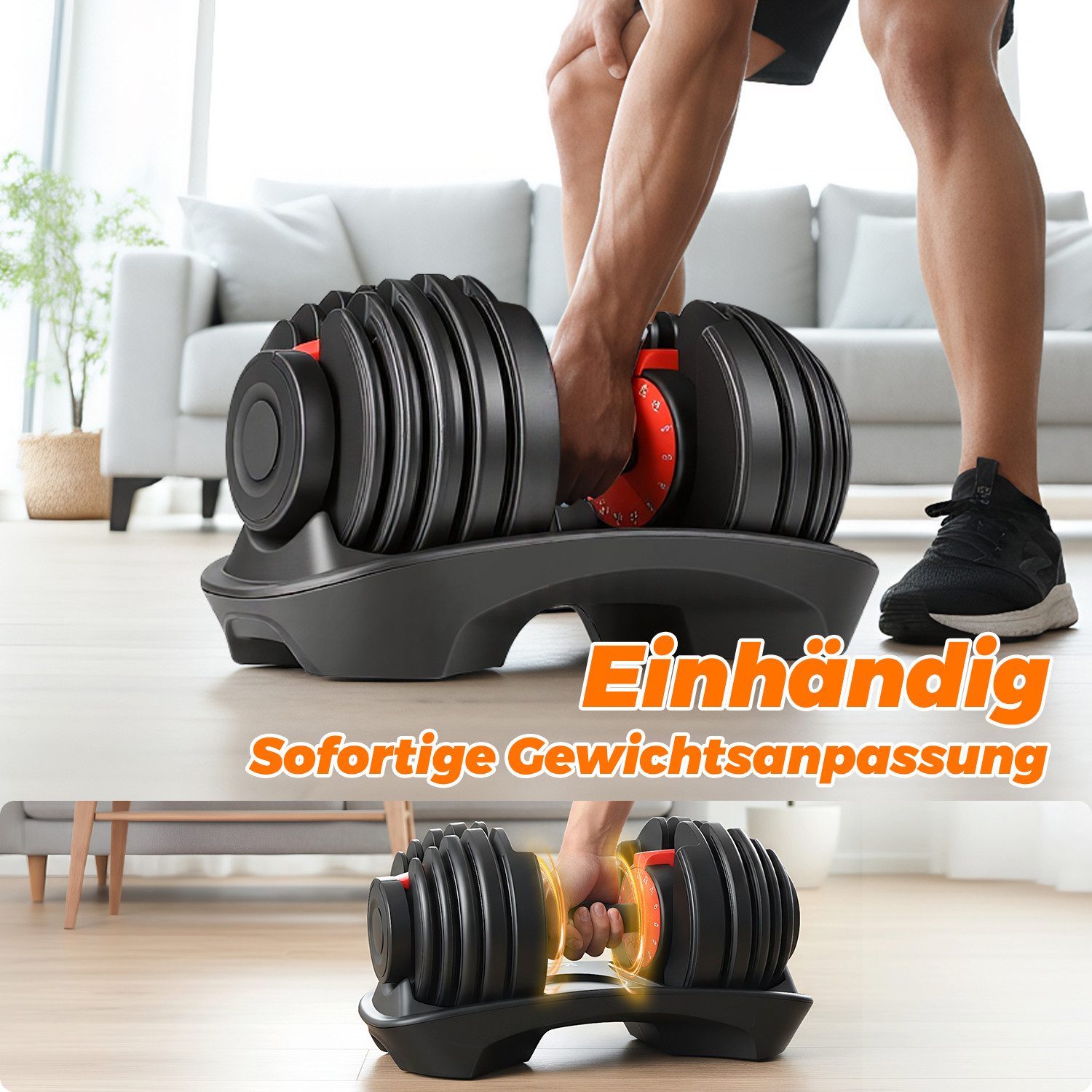 kehot Hantel-Set Verstellbare Kurzhantel 24 kg mit 15 Gewichtsstufen, (Einhand-Schnellverstellung mit stabiler Ablage, Kompaktes Hantelset für effektives Home-G – Bild 5 von 5