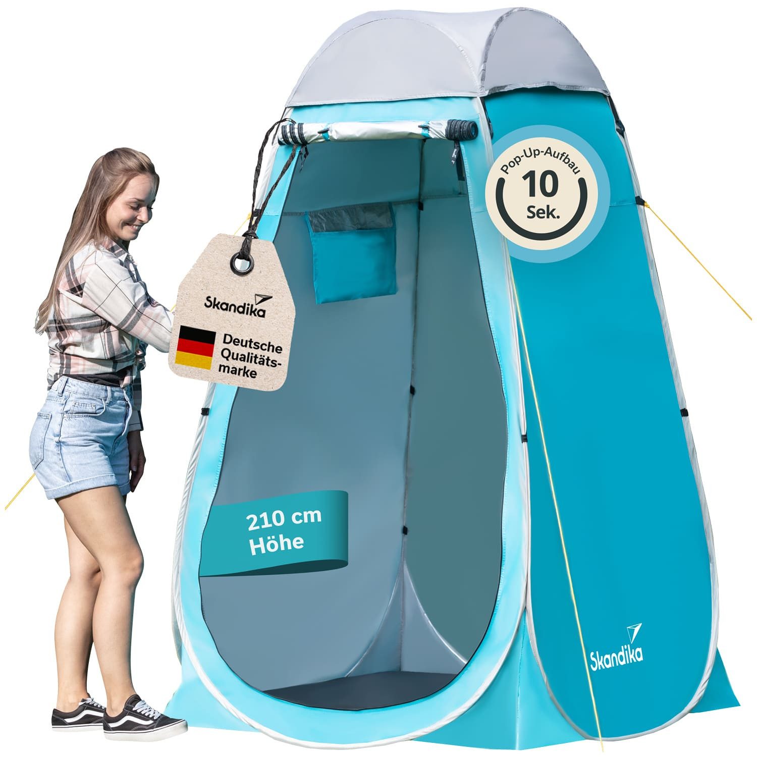 Skandika Kuppelzelt Camping Pop Up Duschzelt, Umkleidezelt, Toilettenzelt, 210 cm Stehhöhe, Blickdicht, separater Boden, Duschbefestigung, leicht