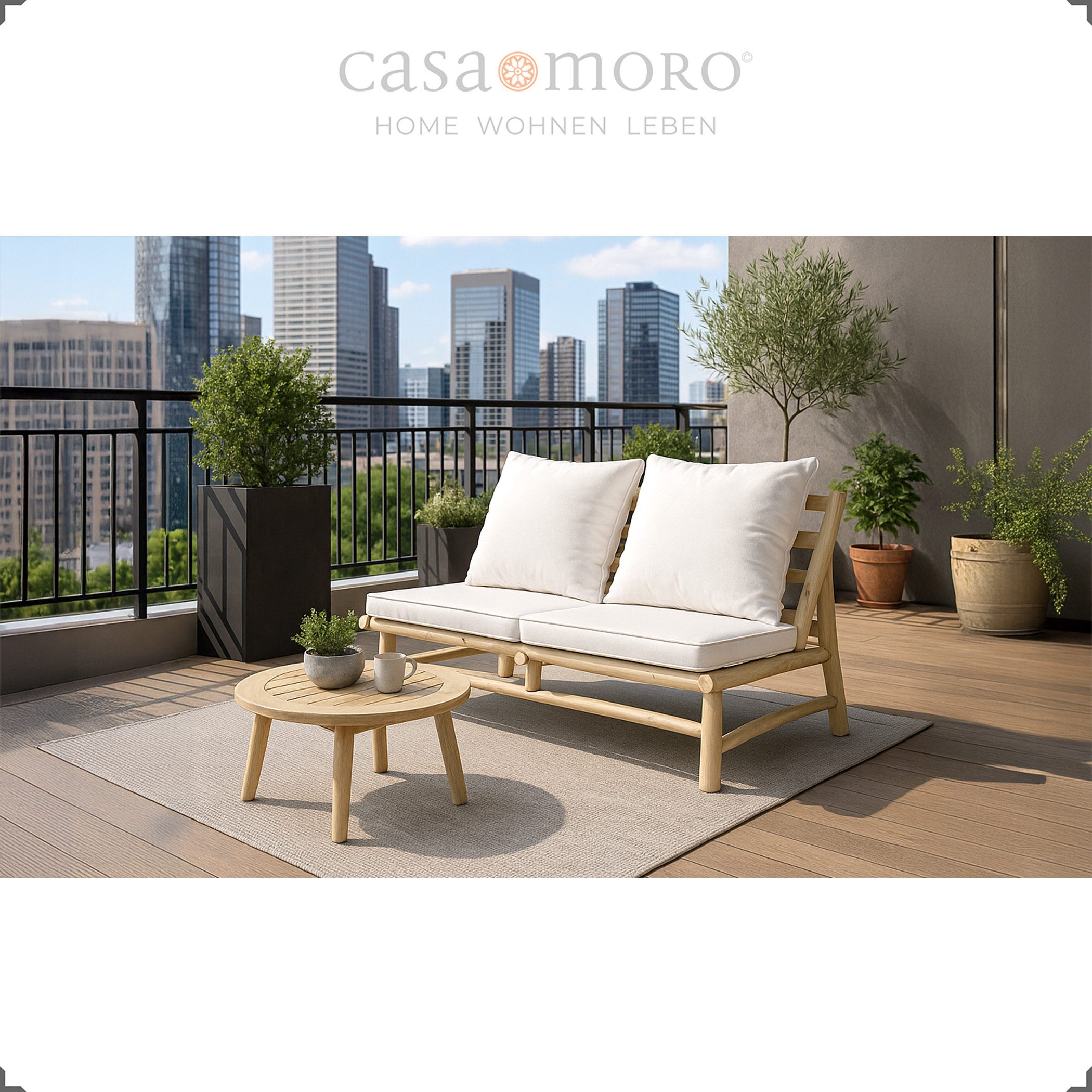 Casa Moro Gartensofa 2er Sofa Teak Holz Loungesofa Zweisitzer Indoor & Outdoor, Stabil: aus massiven, geschwungenen Teakholz-Ästen