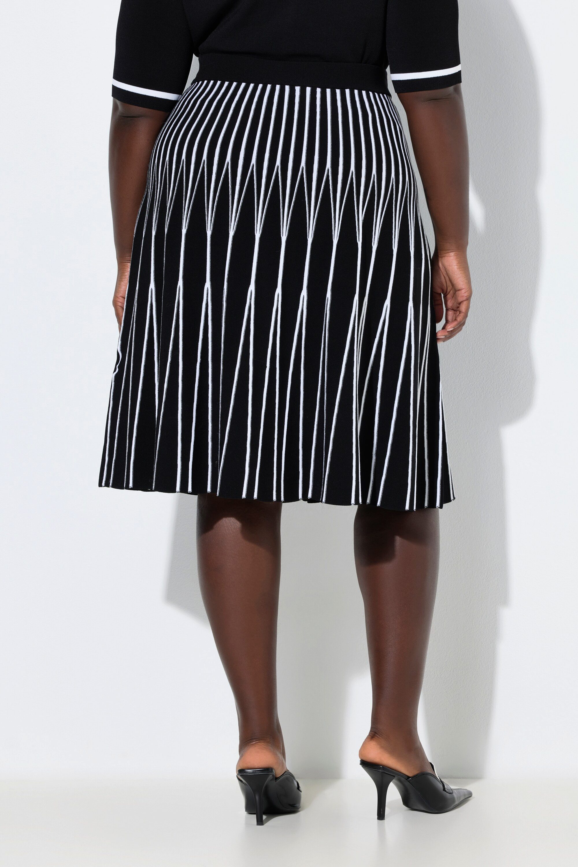 Ulla Popken Jerseyrock Plissee-Midirock Streifen A-Linie Elastikbund