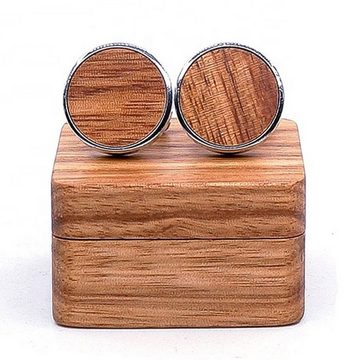 Lasernauten Manschettenknöpfe 1 Paar (2 Stk) Holz Manschettenknöpfe mit Geschenkbox aus Kirsch-Holz, Naturholz und Edelstahl