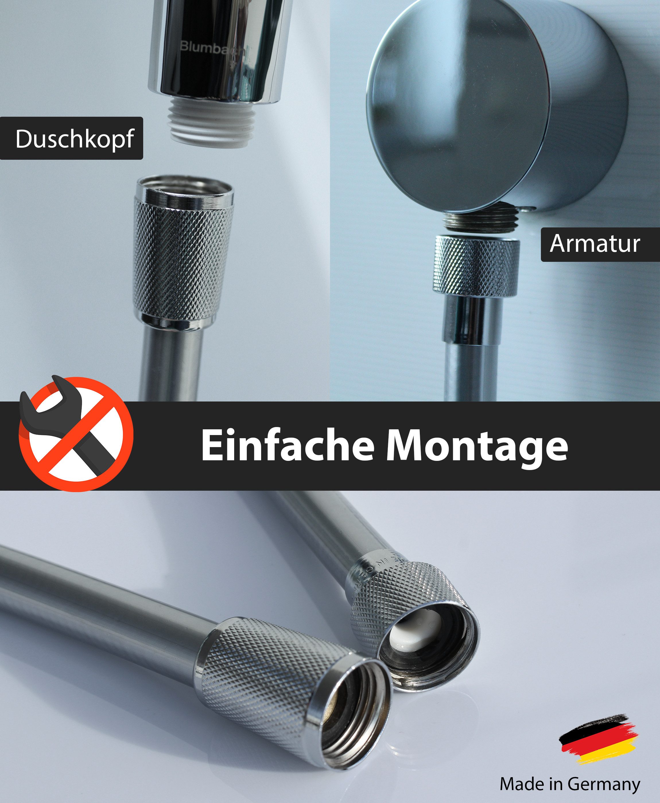 Blumbach Brauseschlauch - Premium Duschschlauch, MADE IN GERMANY- in 3 verschiedenen Längen, (MADE IN GERMANY- in 3 verschiedenen Längen - Trinkwassergeprüft nach neuester Technik, MADE IN GERMANY), 1/2 Zoll - flexibler und knickfester Duschschlauch