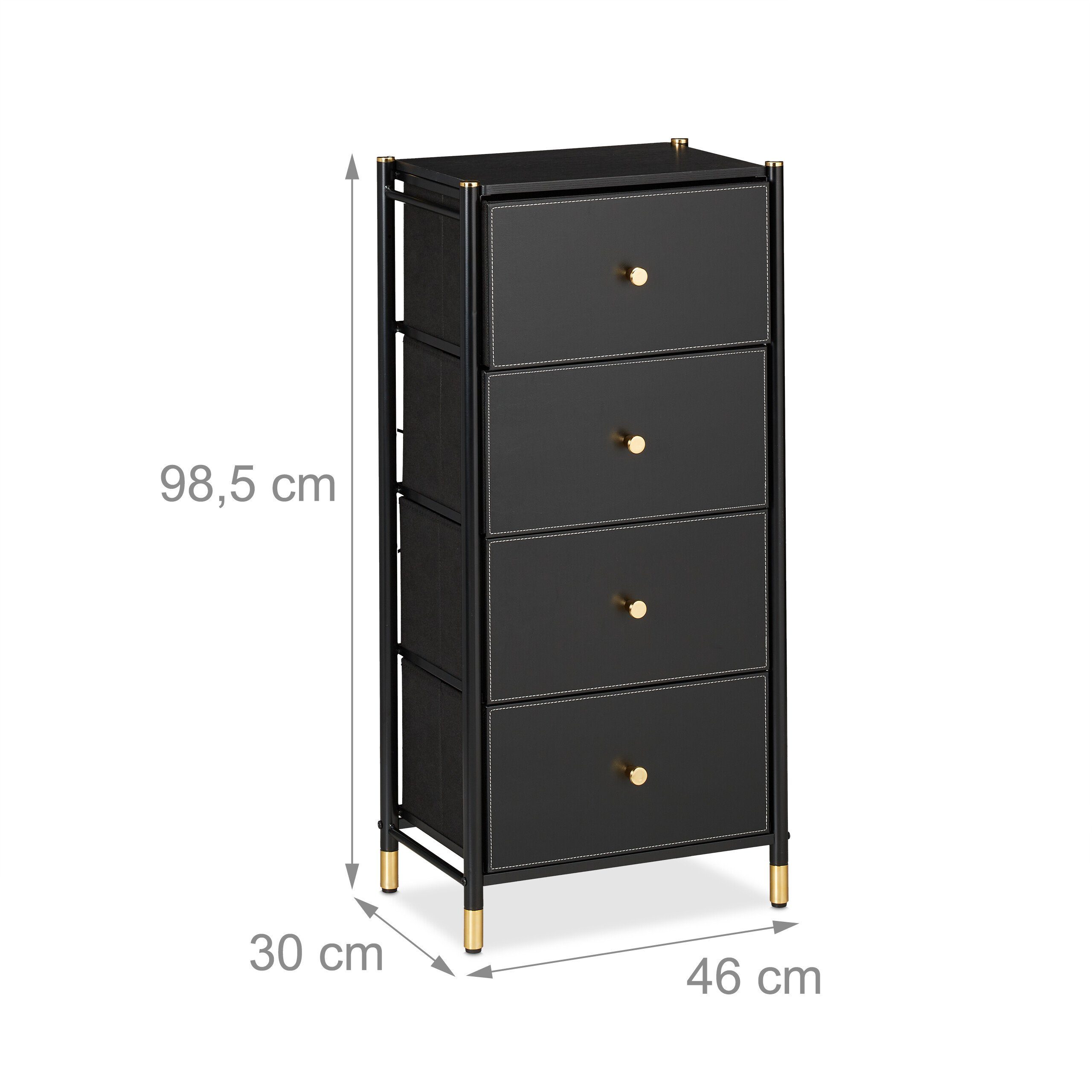 Relaxdays Kommode Industrial – Sideboard Mit 4 Schubladen & 2 Ablagen, 96,5x60x41,5 Cm, Holzoptik & Metall