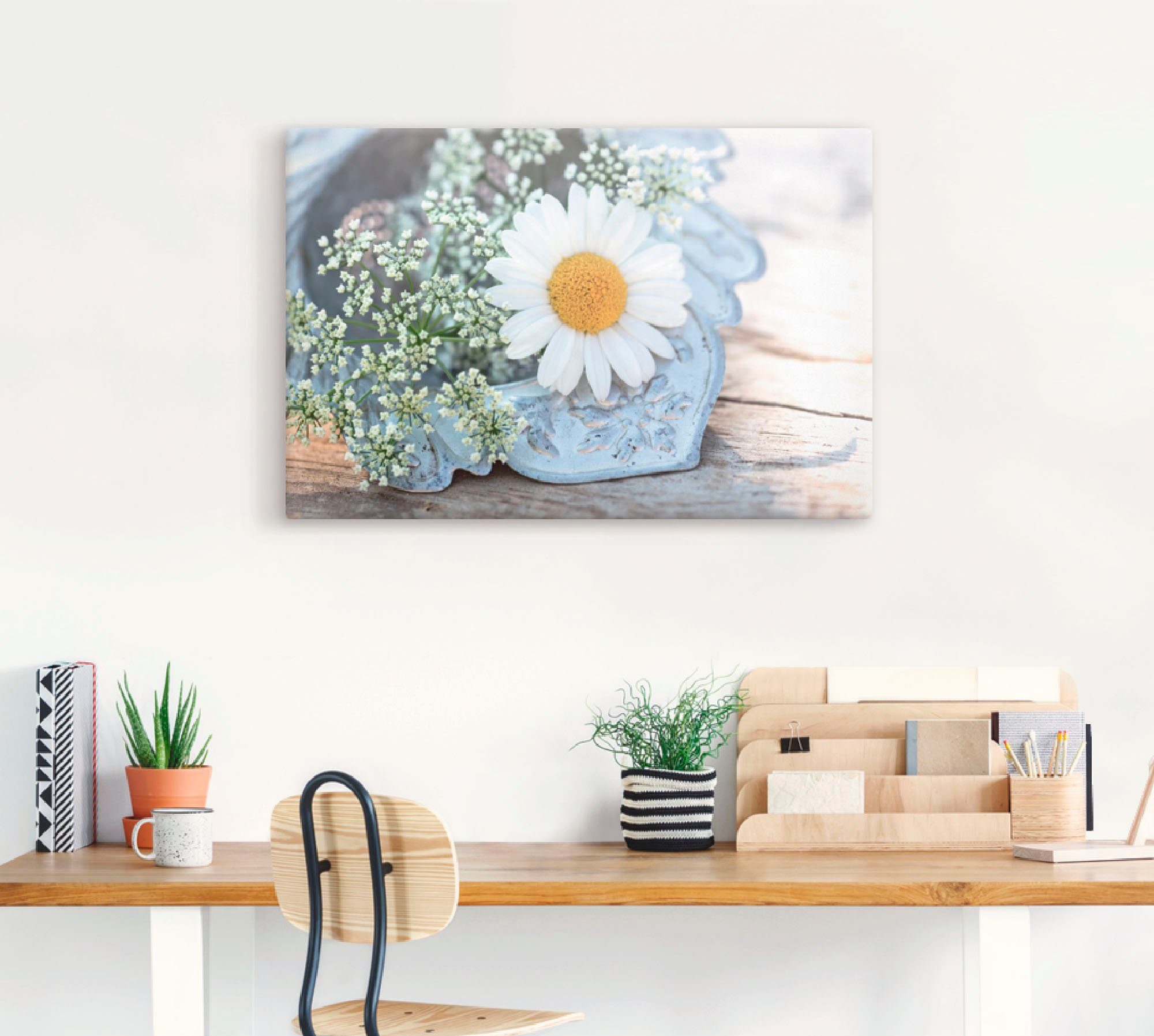 Artland Leinwandbild Zarte Margeriten Blüte, Blumen (1 St), auf Holzrahmen gespannt