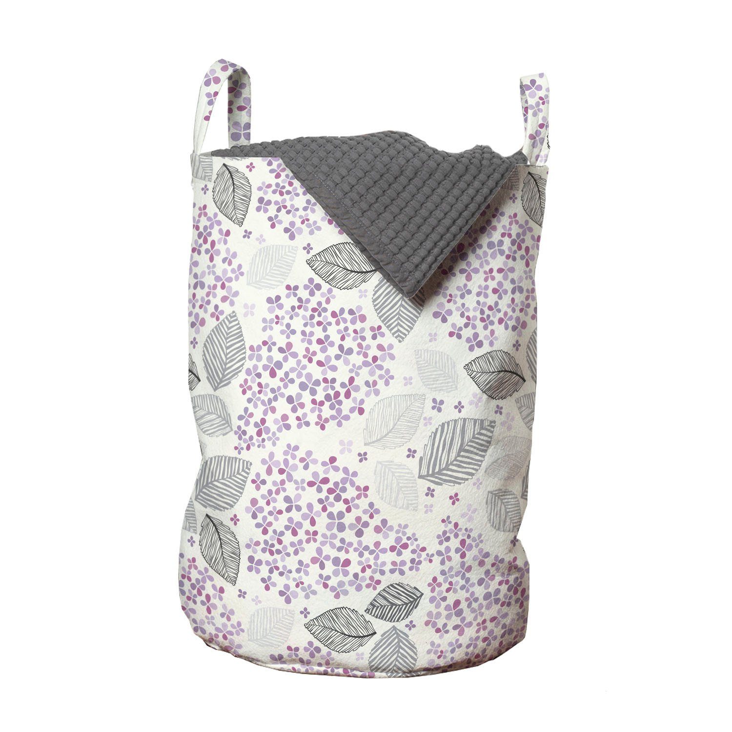 Abakuhaus Wäschesäckchen Wäschekorb mit Griffen Kordelzugverschluss für Waschsalons, Blumen Blätter Lila Blüten