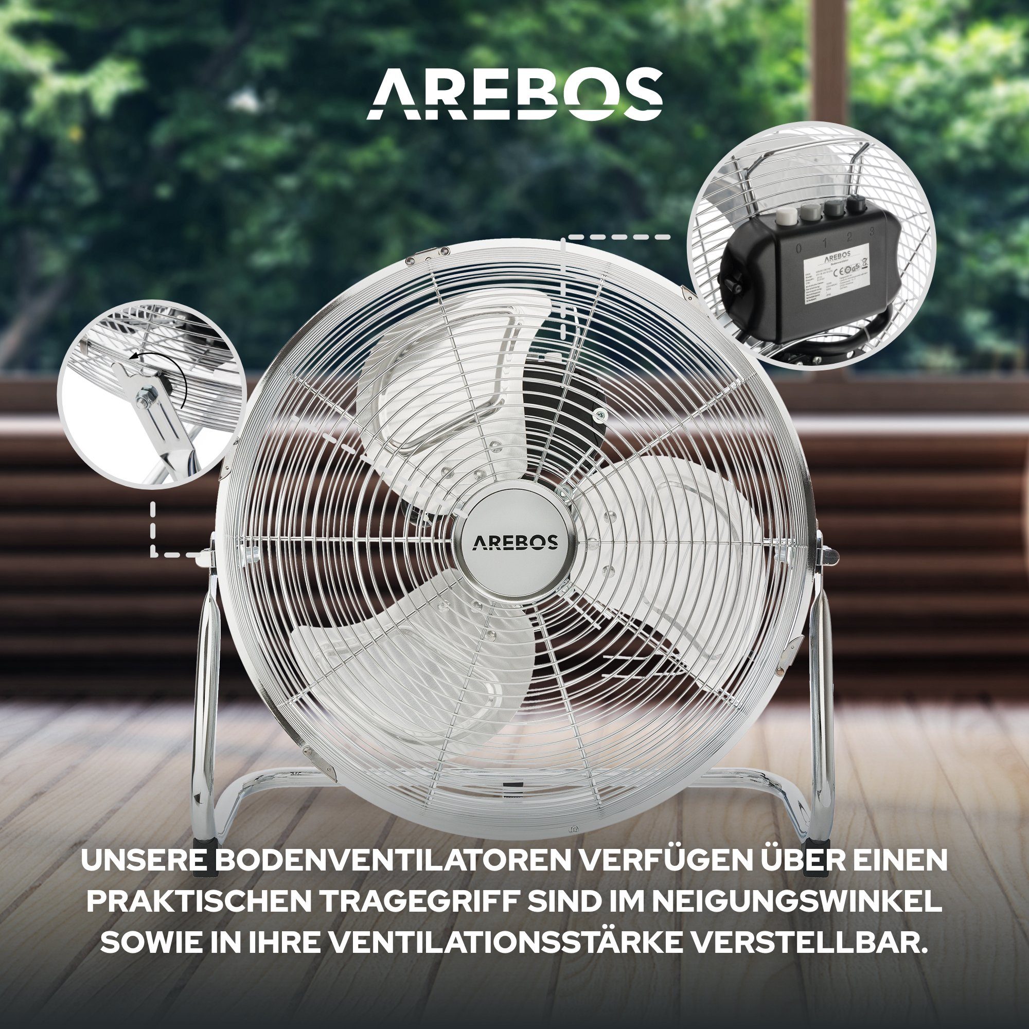 Stil, Retro 36 70 Ventilator, Arebos Windmaschine cm, W Bodenventilator