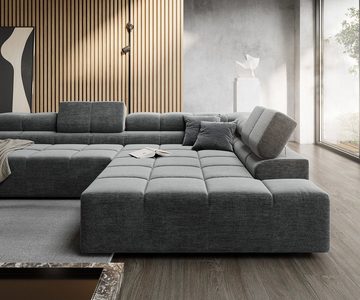 DELIFE Wohnlandschaft Phia, Velour Grau 430x220 cm Sofa