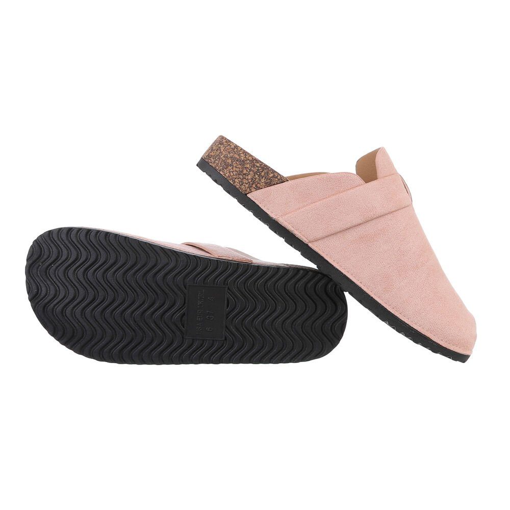 Ital-Design Damen Mules Altrosa Flach Pantolette Pantoletten Freizeit in