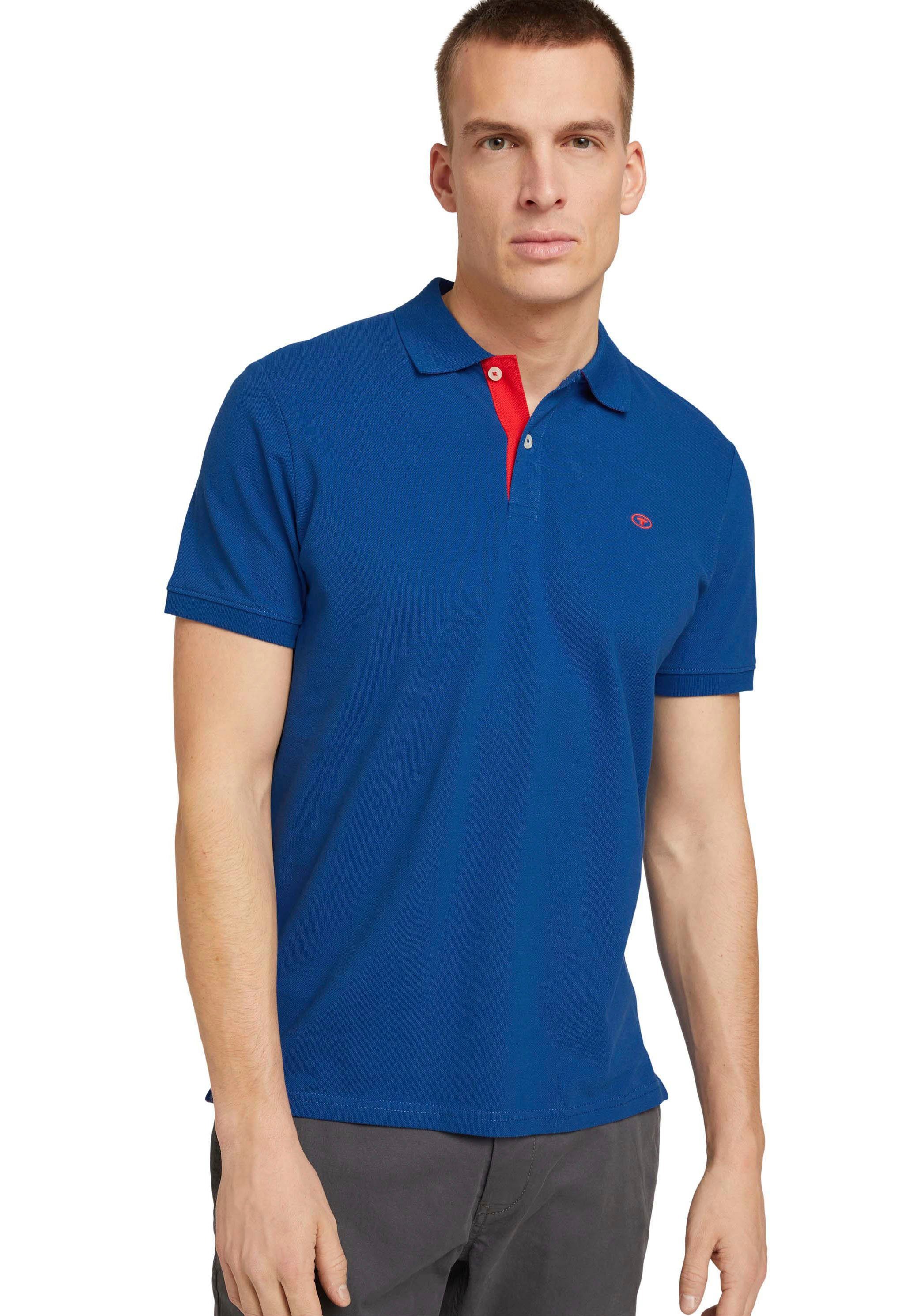 TOM TAILOR Poloshirt mit kontrastfarbener Knopfleiste und kleinem Logo stahlblau