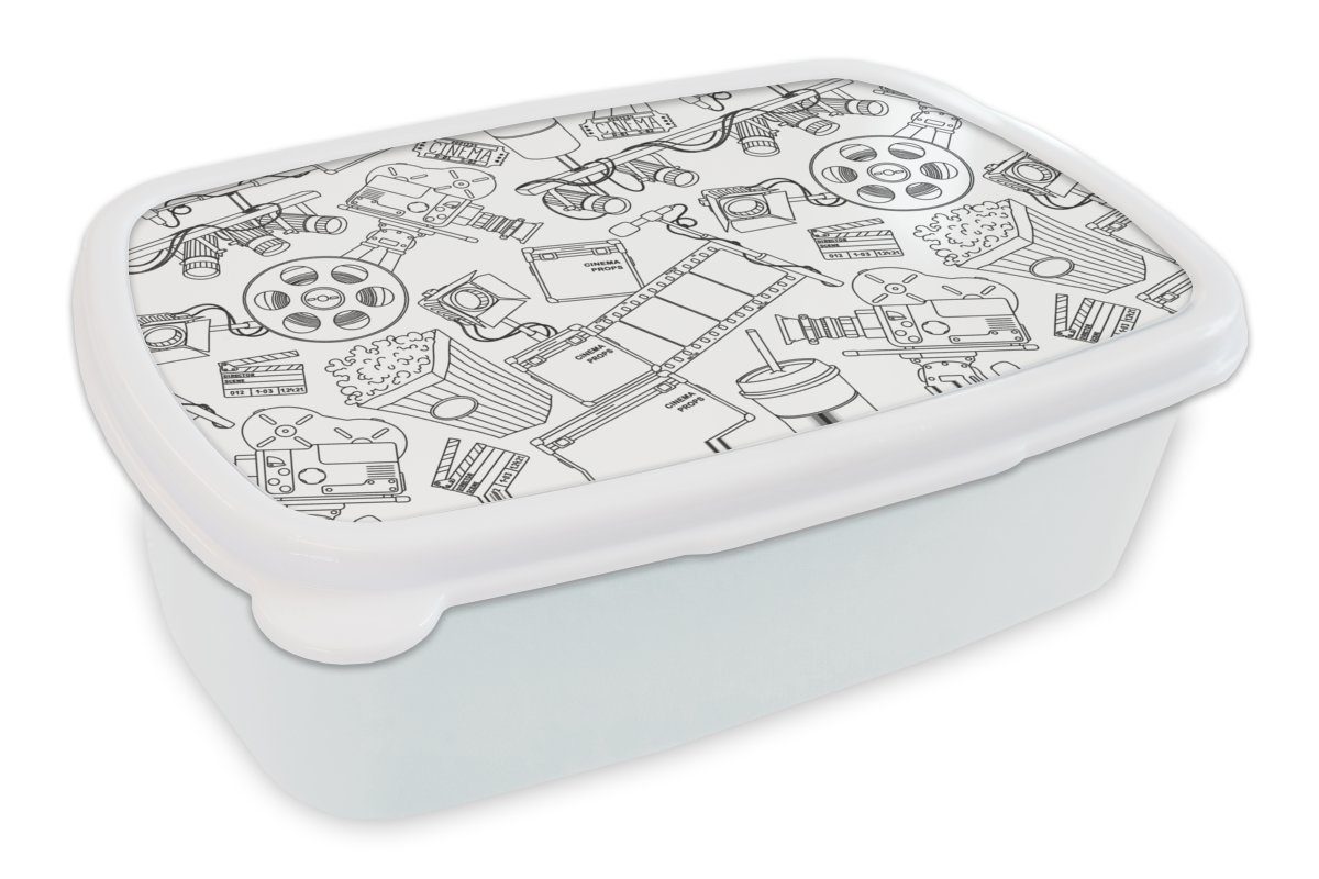 MuchoWow Lunchbox Film - TV - Muster, Kunststoff, (2-tlg), Brotbox für Kinder und Erwachsene, Brotdose, für Jungs und Mädchen weiß