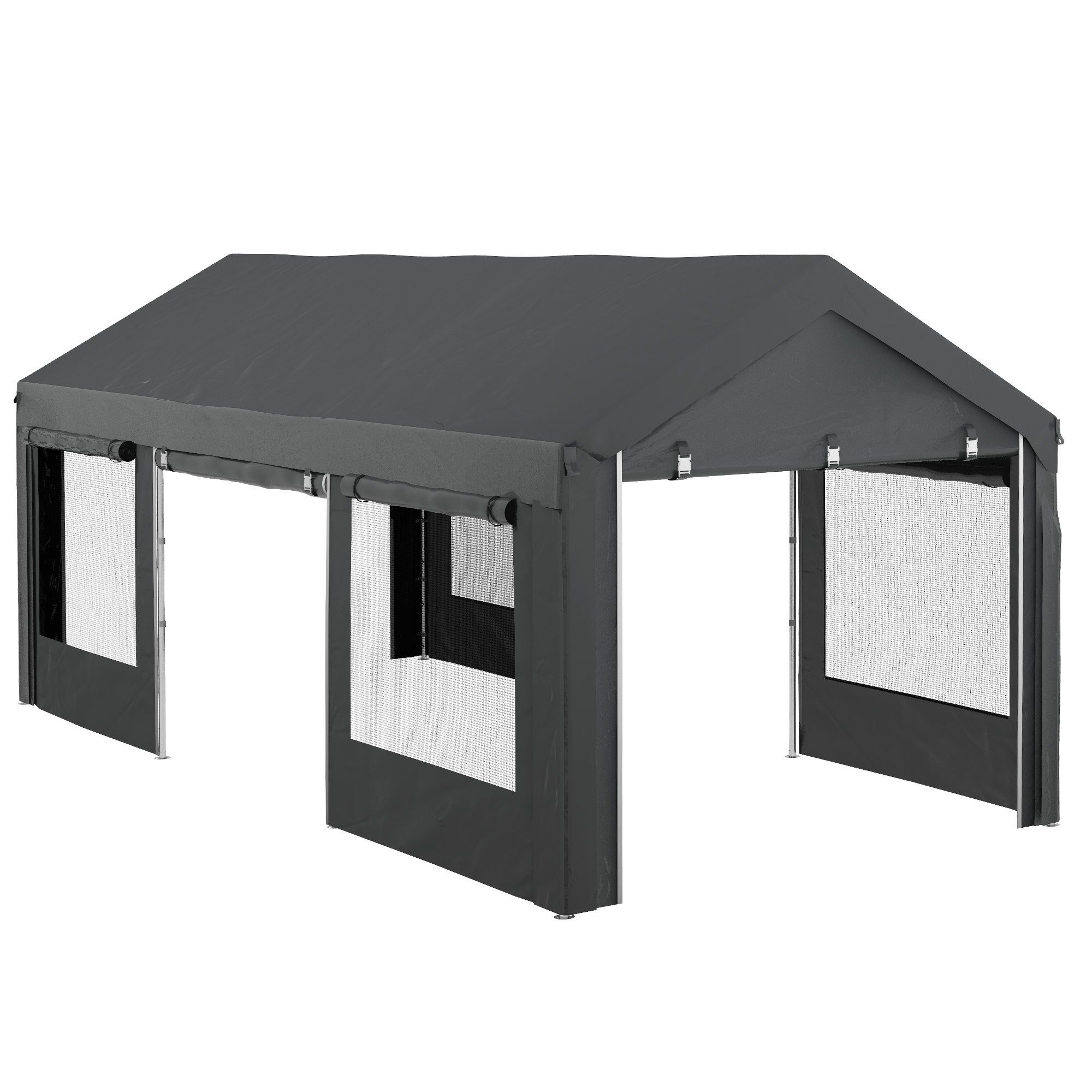 Outsunny Doppelcarport höhenverstellbar, mit 4 Netzfenstern, günstig online kaufen