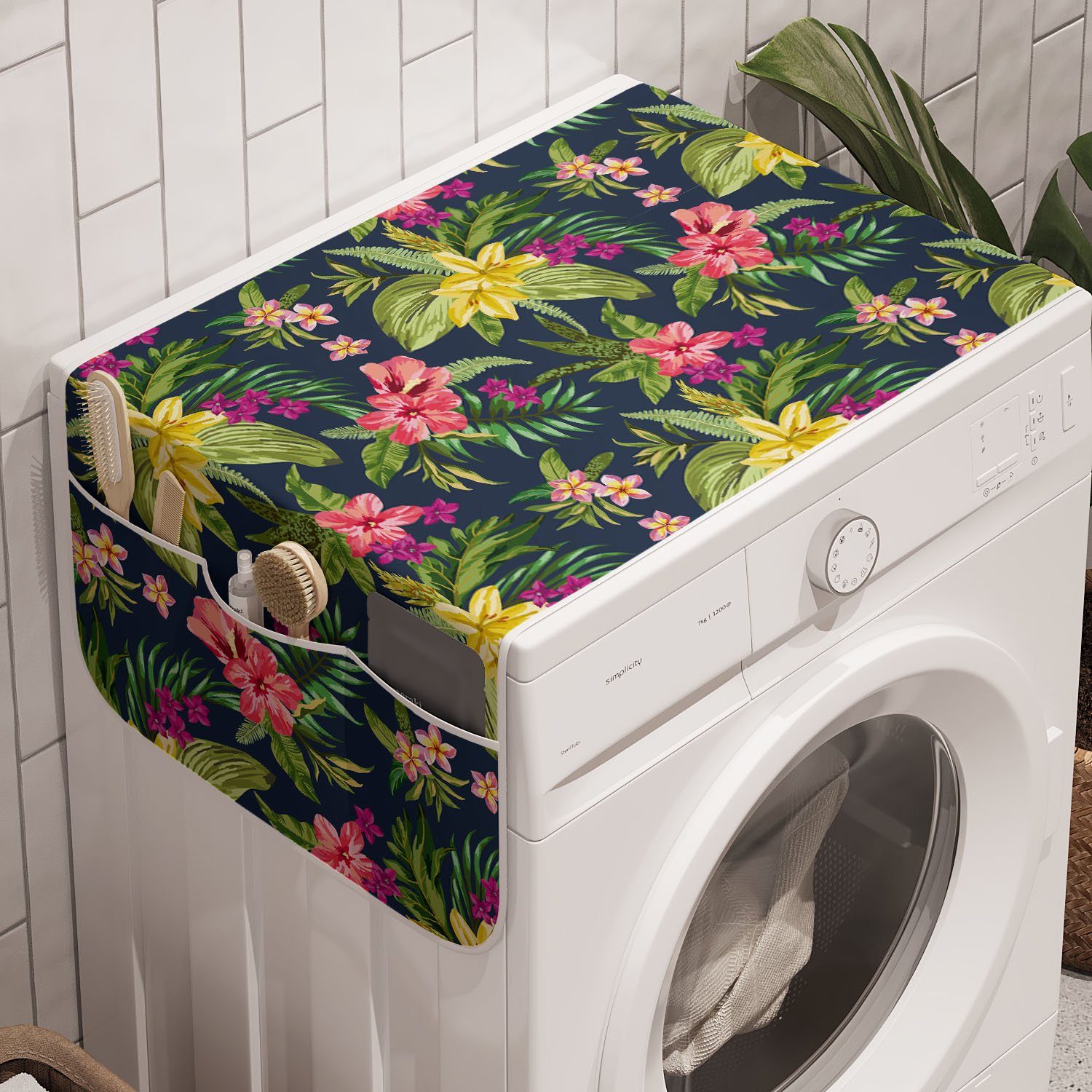 Abakuhaus Badorganizer Anti-Rutsch-Stoffabdeckung für Waschmaschine und Trockner, Luau Floral Blooming Jungle