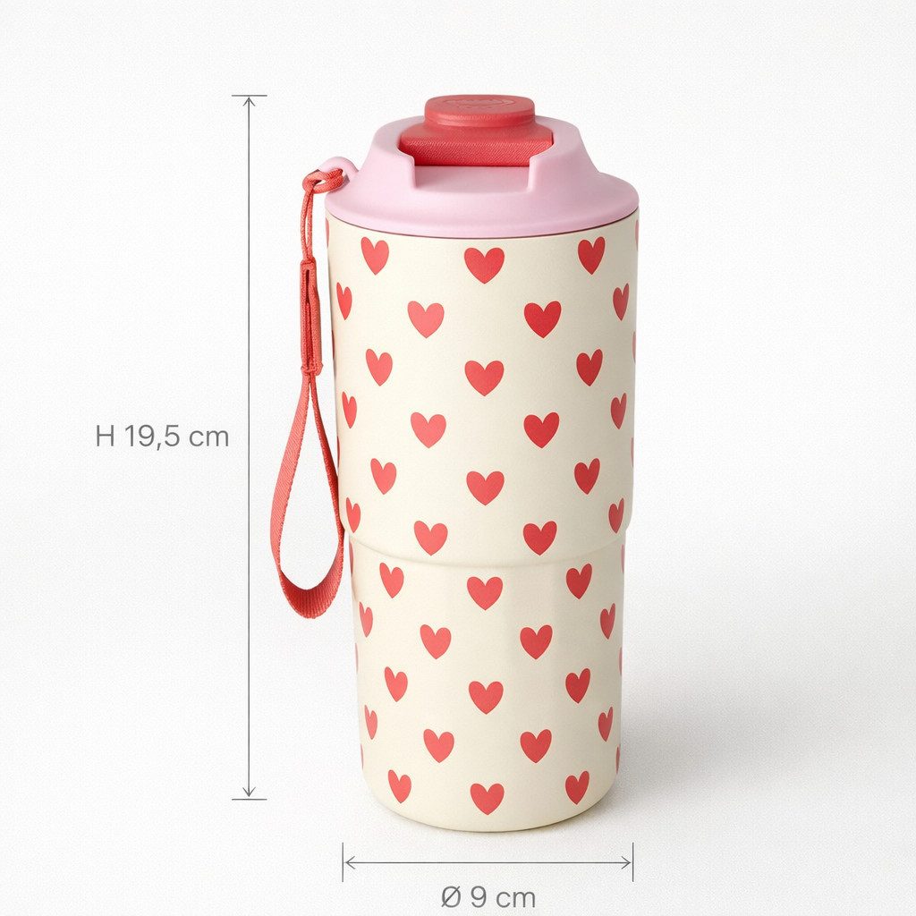 rice Trinkflasche Rice Edelstahl Trinkflasche 550 ml – Herz Print Creme – BPA-frei