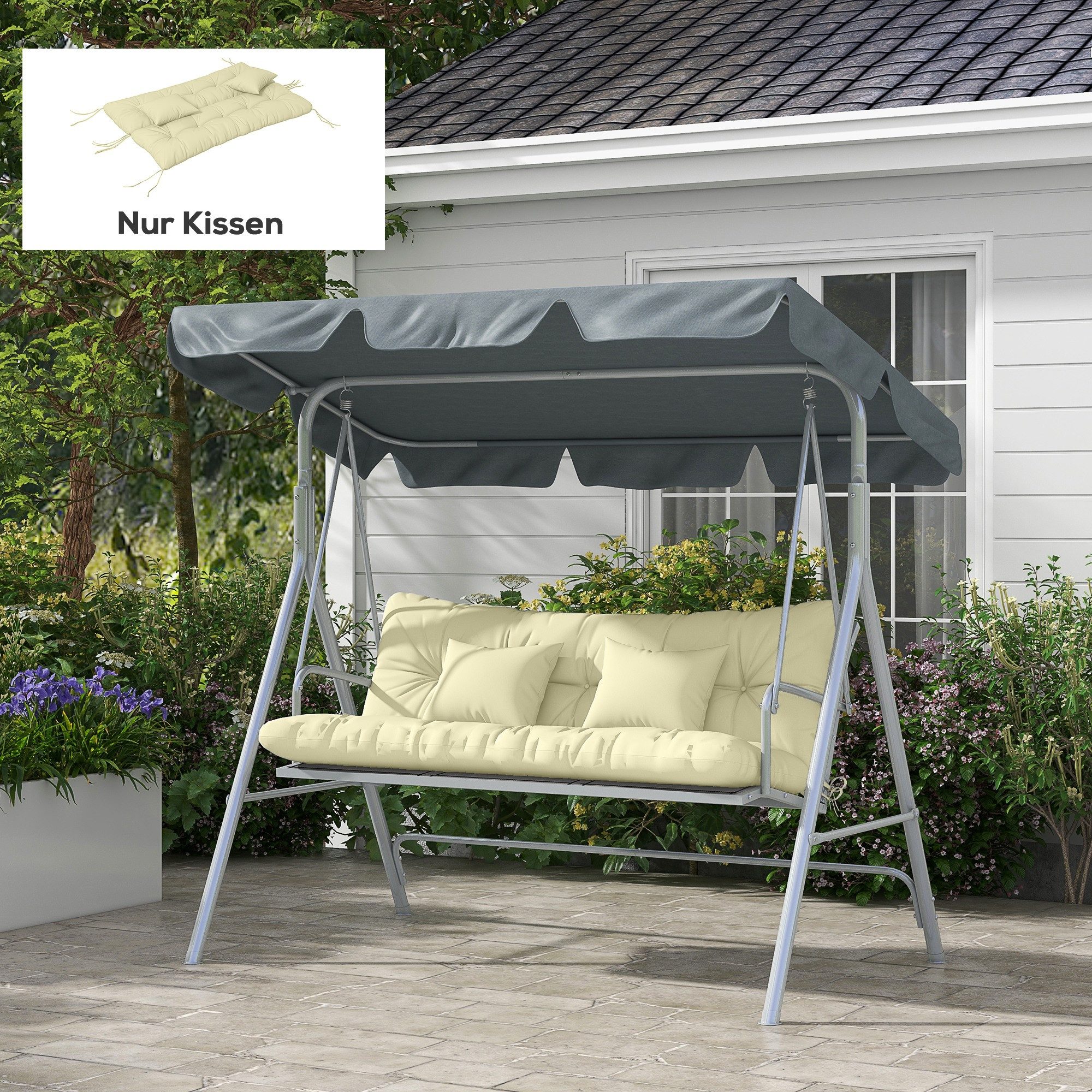 Outsunny Sitzkissen wasserabweisend Stuhlkissen mit Bindebänder, Geknüpftem Design, für Haus, Garten, Sofa, Cremeweiß