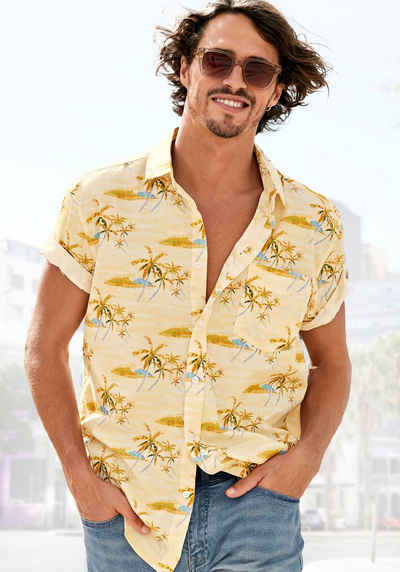 Beachtime Hawaiihemd Regular Fit, Kurzarm, Freizeithemd mit Palmenprint, reine Baumwolle