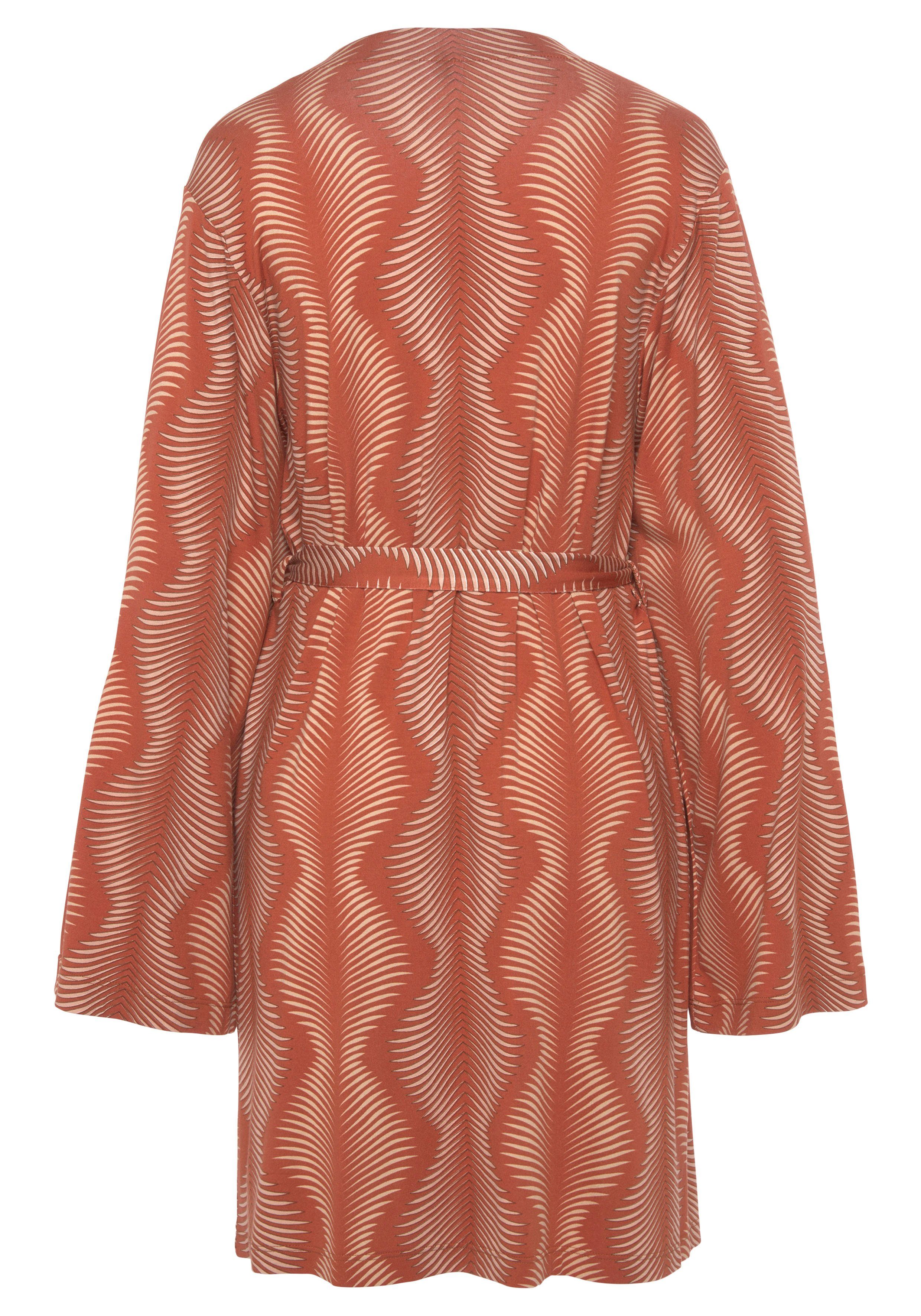 LASCANA Kimono, graphischen bedruckt Terracotta Single-Jersey, Kimono-Kragen, Allover-Druck mit Kurzform, Gürtel