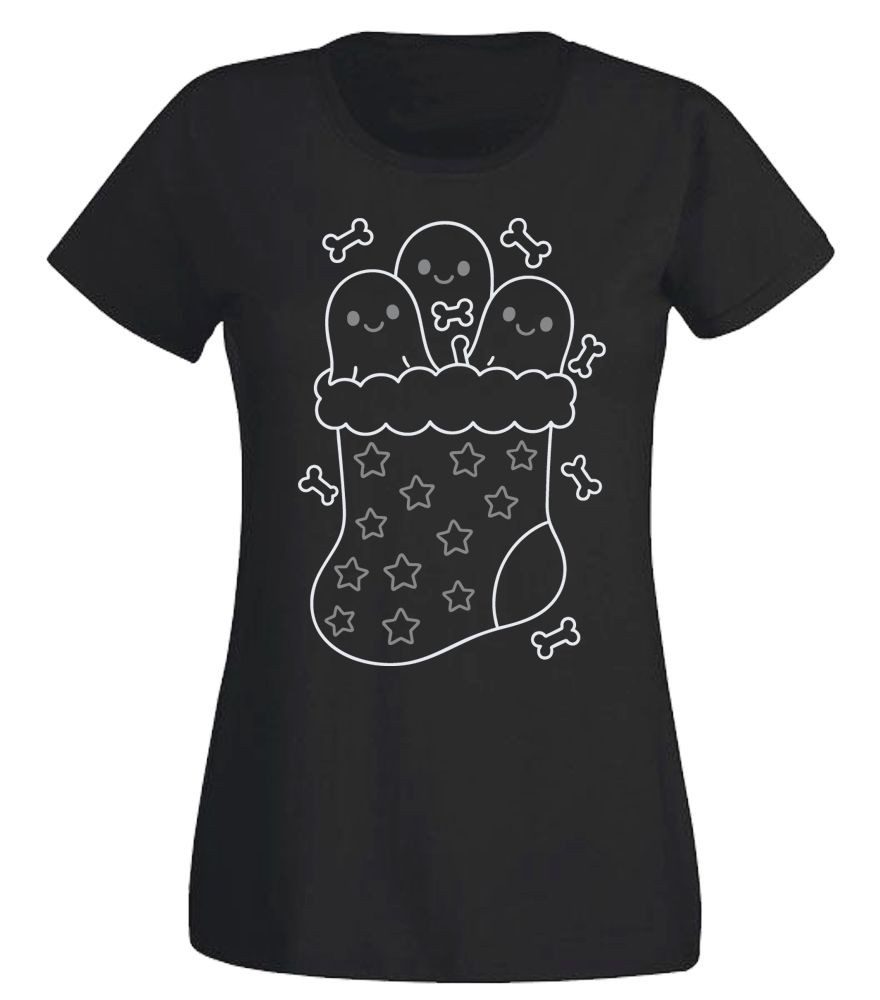T-Shirt Weihnachtssocke mit Geistern