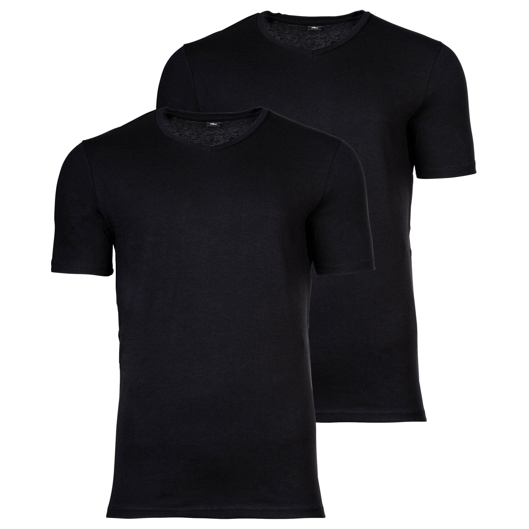 s.Oliver T-Shirt Herren T-Shirt, 2er Pack - Basic, V-Ausschnitt Schwarz