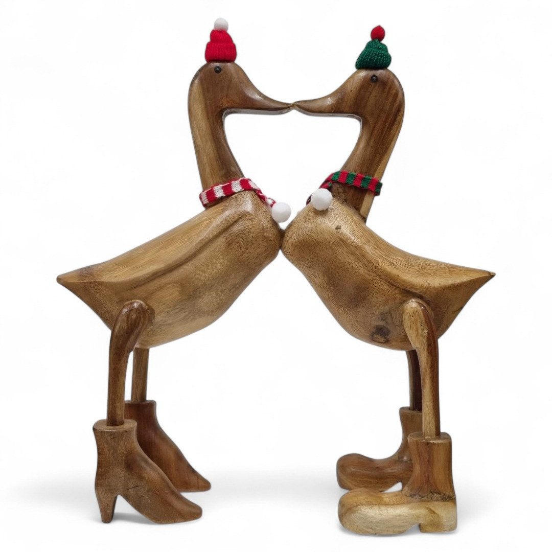 Kinaree Dekofigur Küssende Deko-Enten aus Holz, Naturprodukt, Handgefertigt, Bambus Wurzel
