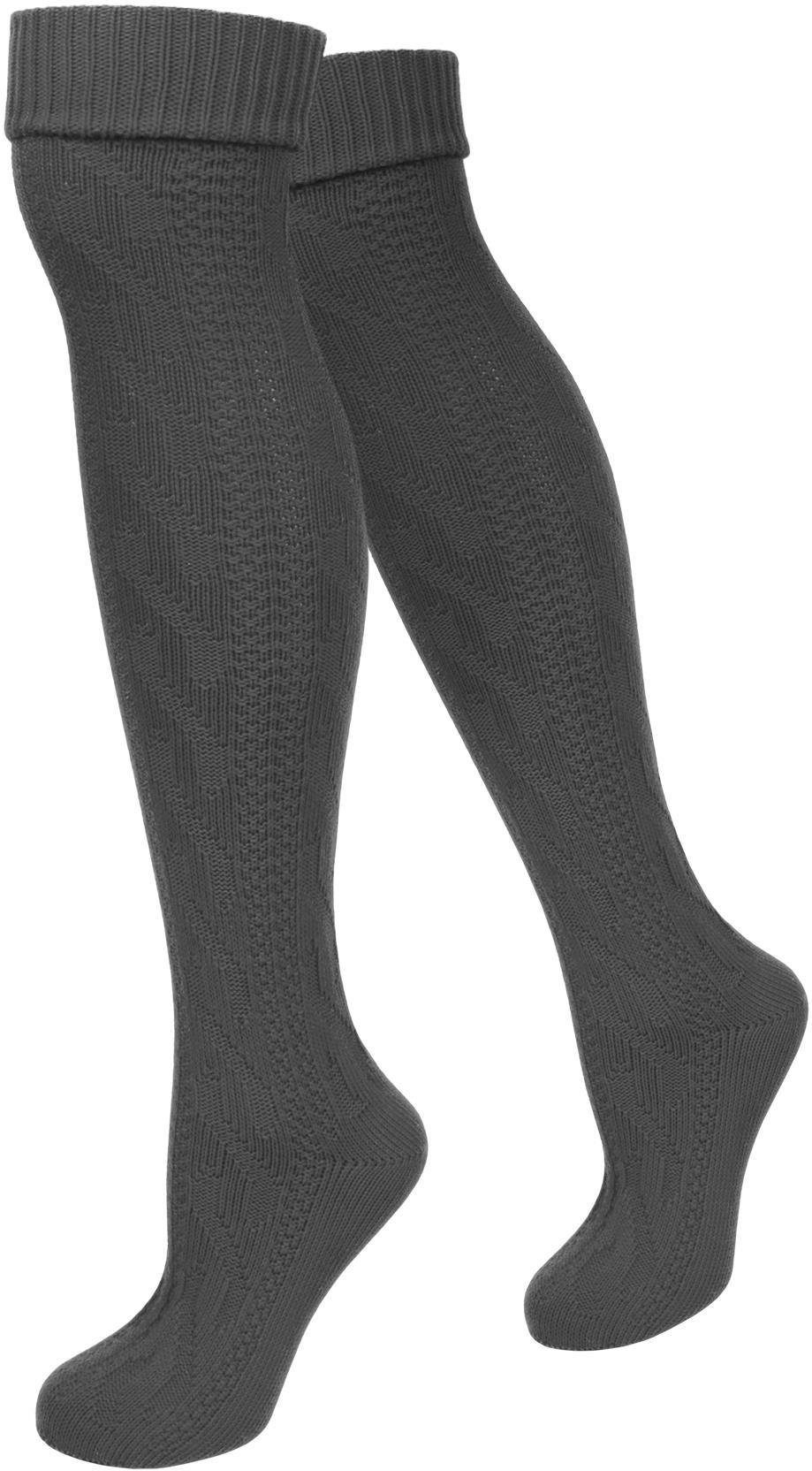 normani Trachtensocken Trachten-Kniestrümpfe (1 Paar) Traditionelles Zopfmuster Anthrazit