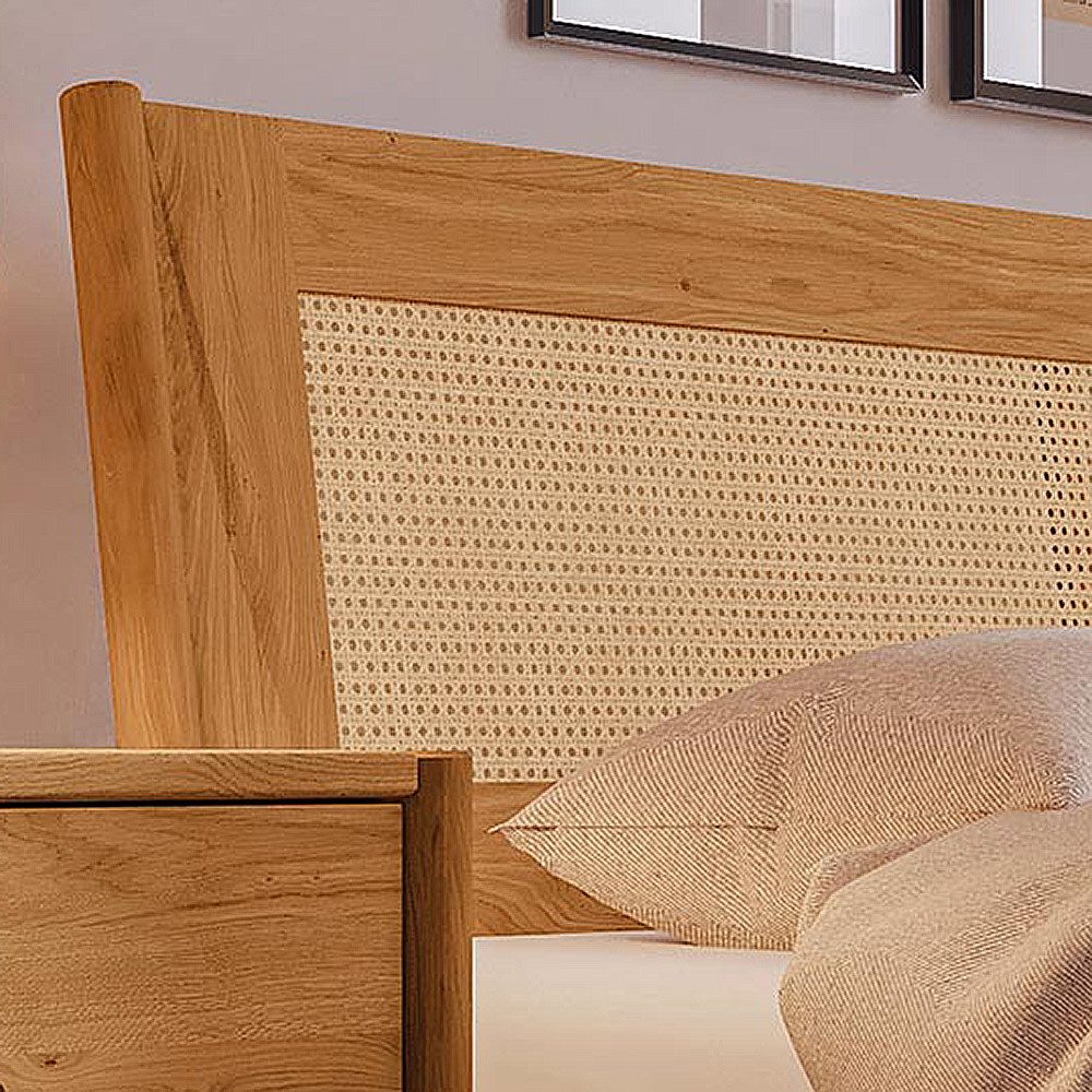 Lomadox Bettgestell PORI-165, Holzbett, Rattankopfteil, Eiche massiv geölt, Liegefläche 220x90cm