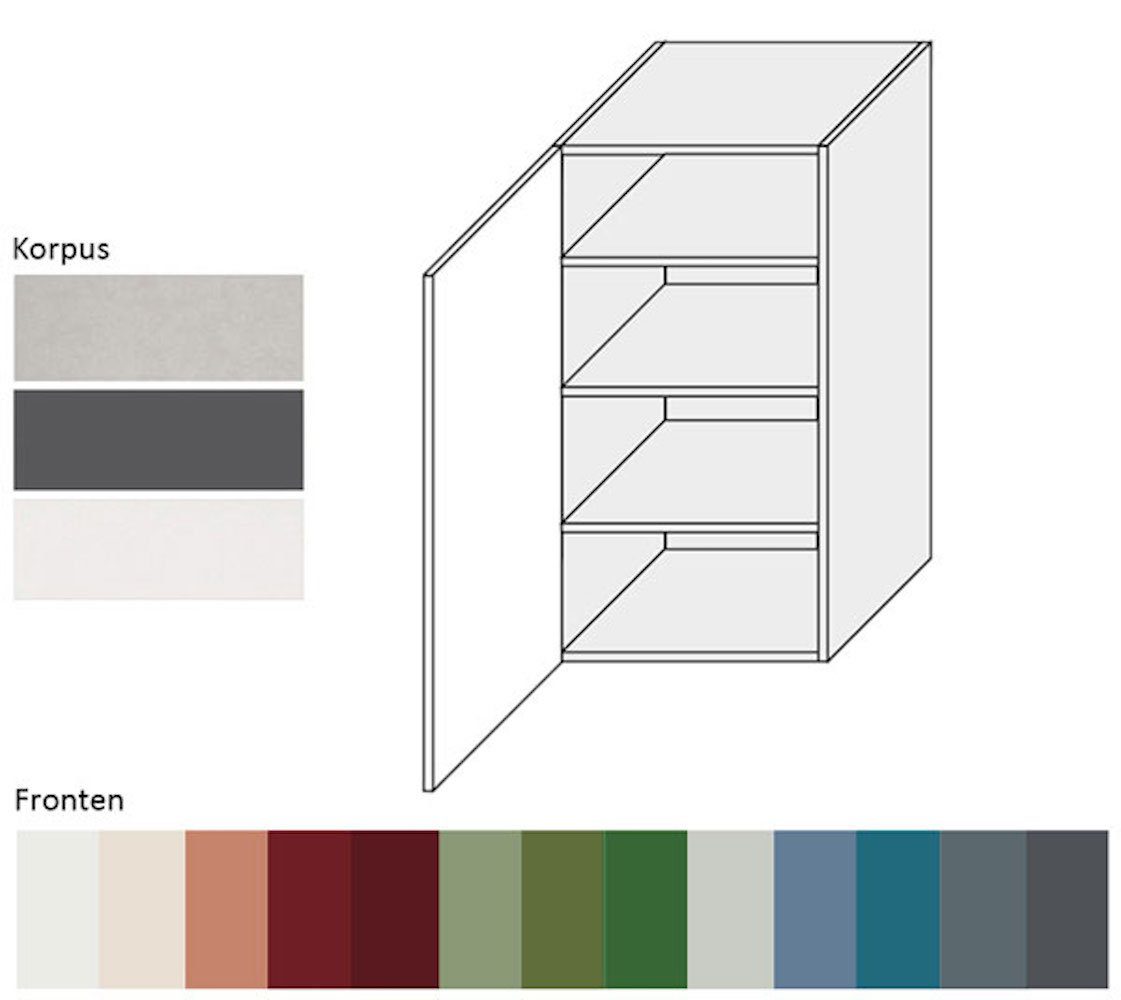 9001 und 1-türig Hochglanz Korpusfarbe wählbar grifflos Front-, RAL 45cm Ausführung cremeweiß Florence Klapphängeschrank (Florence) Feldmann-Wohnen