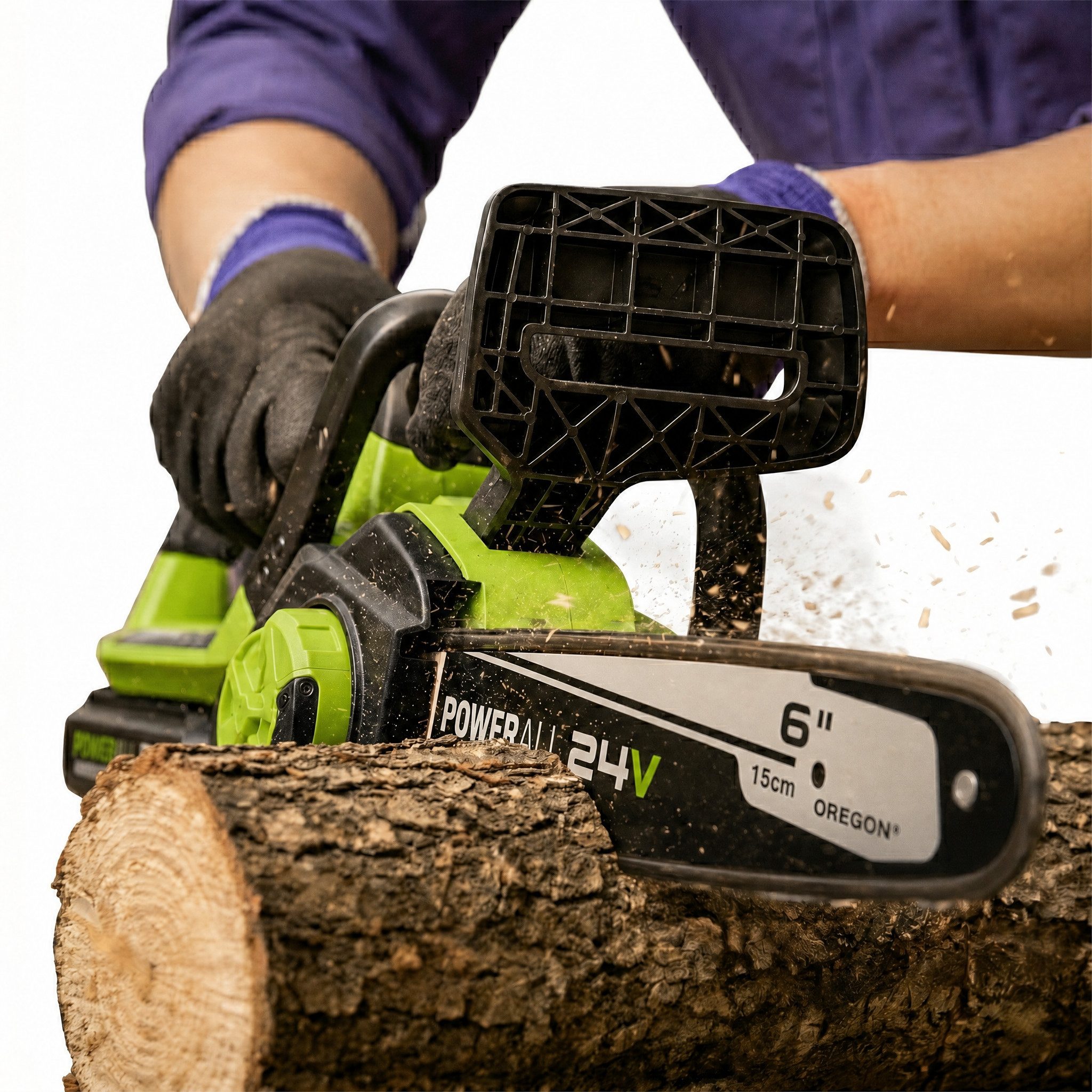 Greenworks Akku-Kettensäge Elektro-Kettensage 24V Brushless CSG4450 4.0Ah Akku & Schnellladegerät, 6''/12'' Mini Kettensäge automatischer Kettenschmierung für Heimbüro