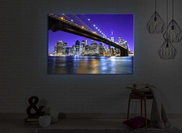 lightbox-multicolor LED-Bild Skyline von Manhattan mit Brooklyn Bridge front lighted / 60x40cm, Leuchtbild mit Fernbedienung