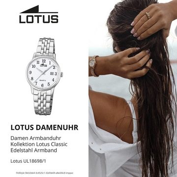 Lotus Quarzuhr LOTUS Damen Uhr Elegant 18698/1, Damenuhr rund, klein (ca. 30mm) Edelstahlarmband silber