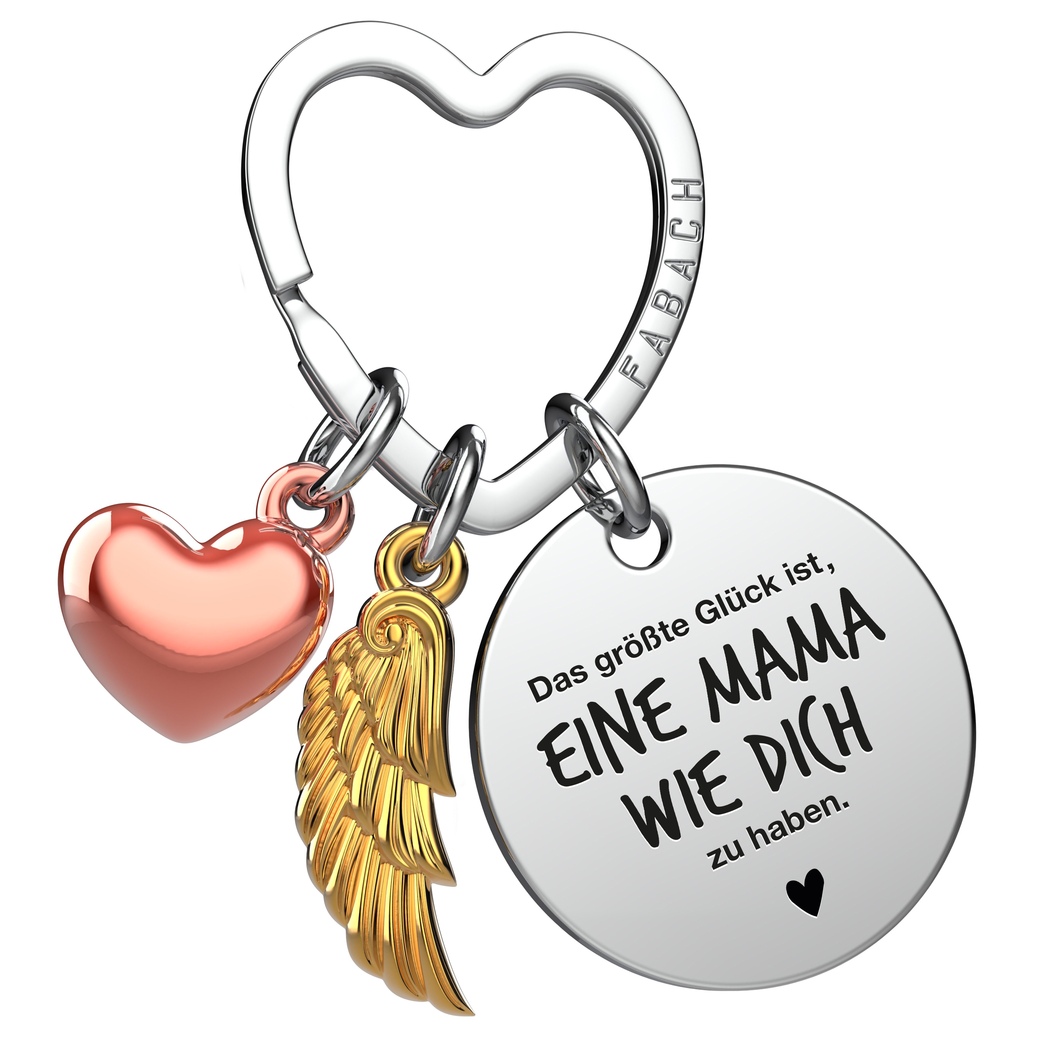 Schlüsselanhänger Glücksbringer Herz und Engelsflügel mit Gravur "Beste Mama"