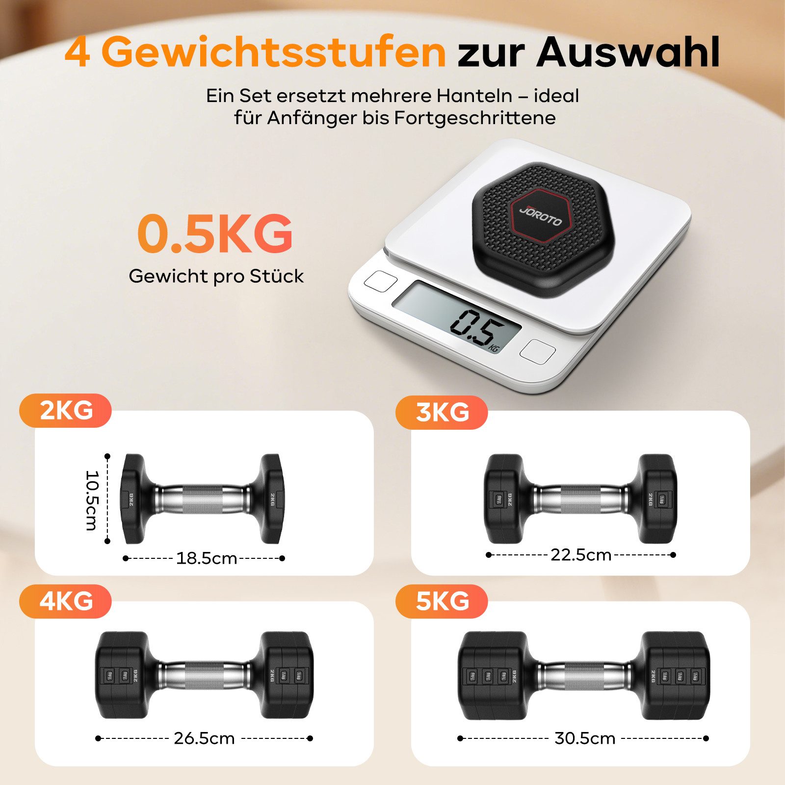 JOROTO Hantel-Set JOROTO Hantelset, 4-in-1 verstellbares zweiteiliges Hantelset, 2-5 kg