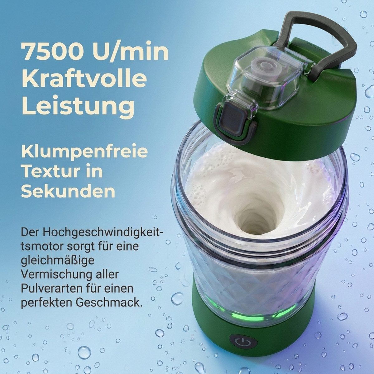 Vashoy Elektrischer Shaker Protein Shaker Elektrisch mit Pulverfach,650ml-Sportbecher, 3 W, BPA-frei, Drehzahl 7500rpm, für Potein Pulver und Milchshake