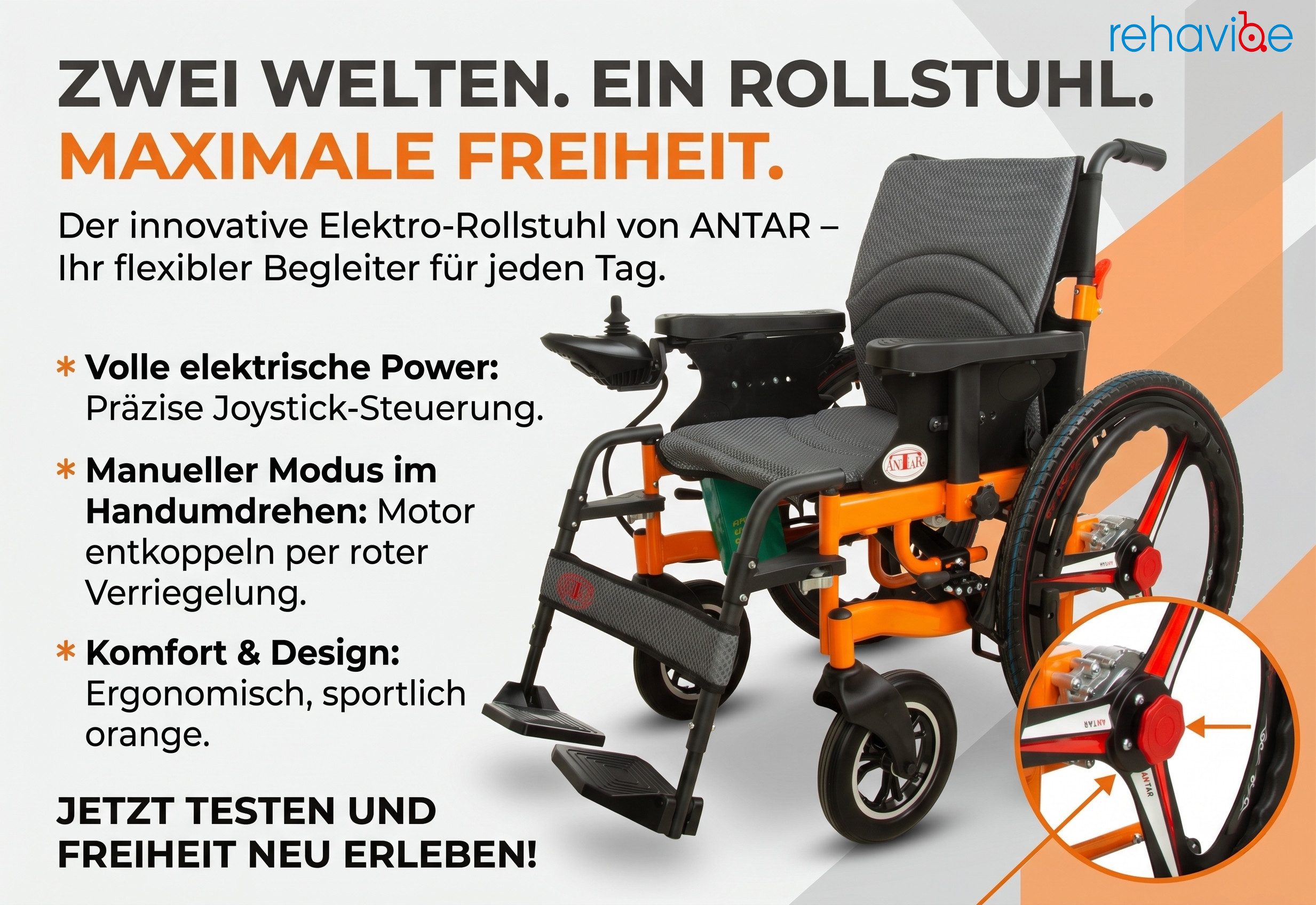 Antar Elektrorollstuhl faltbar – leistungsstark und komfortabel, ! 2 in 1 elektrisch oder manuell !