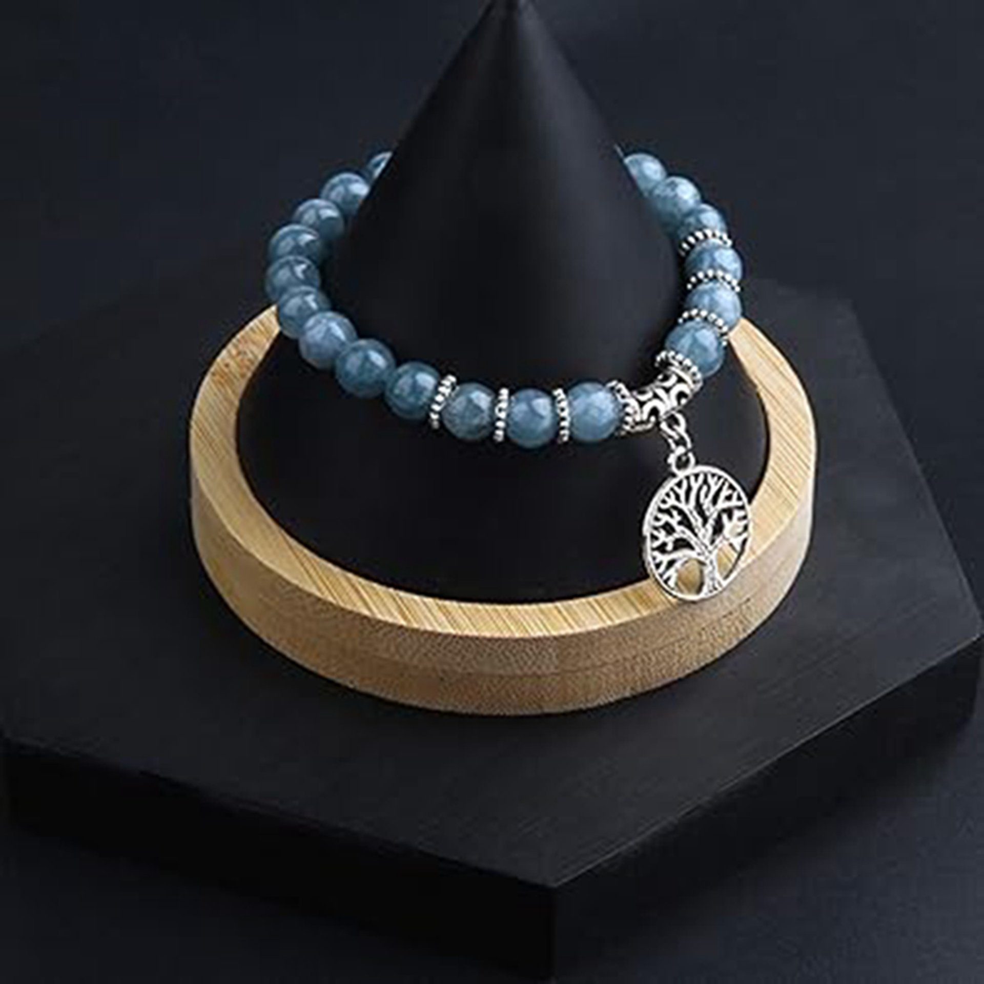 Onyx-Edelstein-Chakra-Perlen-Armband-Set Lebens WaKuKa Stil1 Baum Armband des