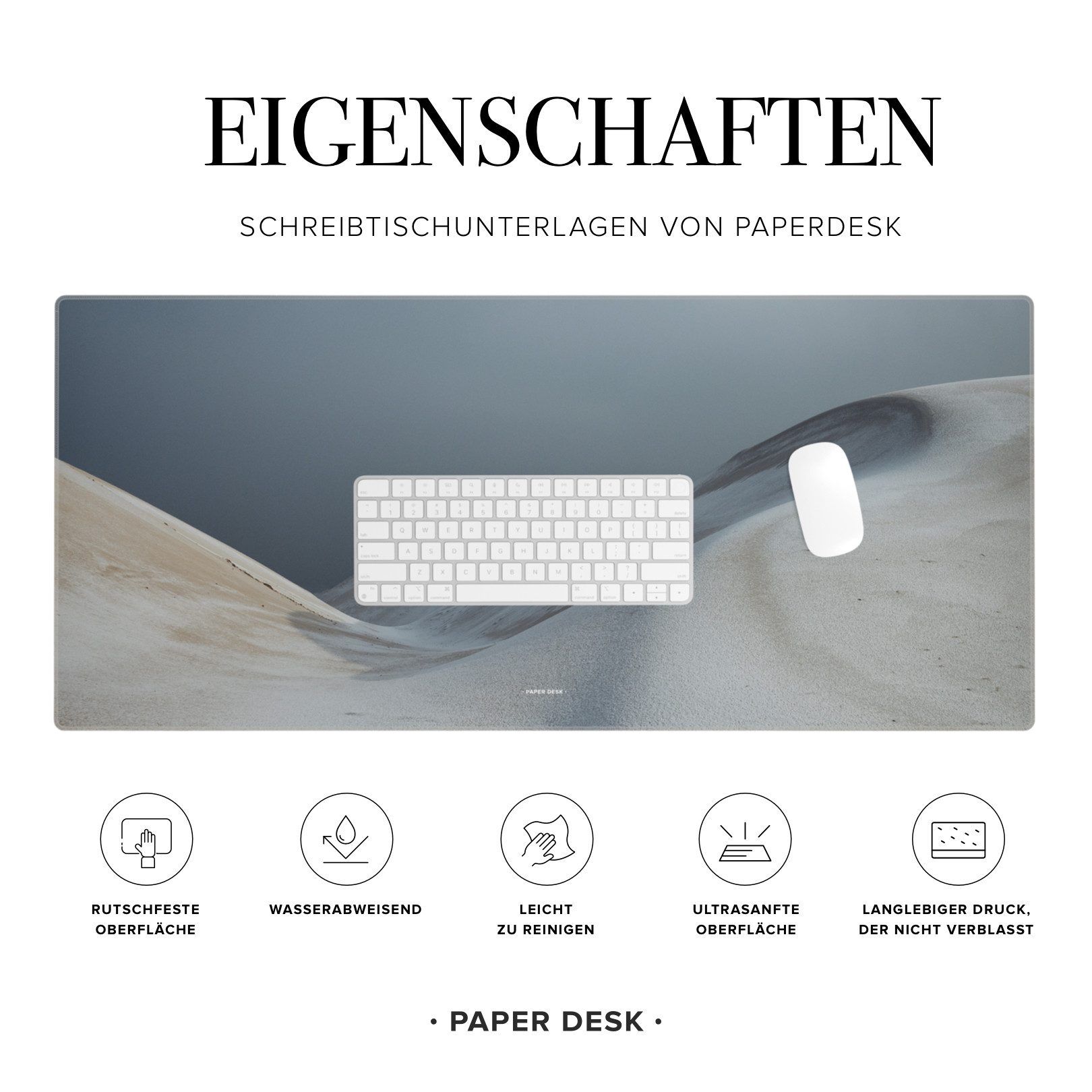 PAPER DESK Schreibtischunterlage XXL Mauspad Tischunterlage 90x40cm Desk Pad für Tastatur & Maus, (stilvolle Schreibtischmatte für Büro & Homeoffice, rutschfest & wasserabweisend, ultrasanfte Oberfläche)