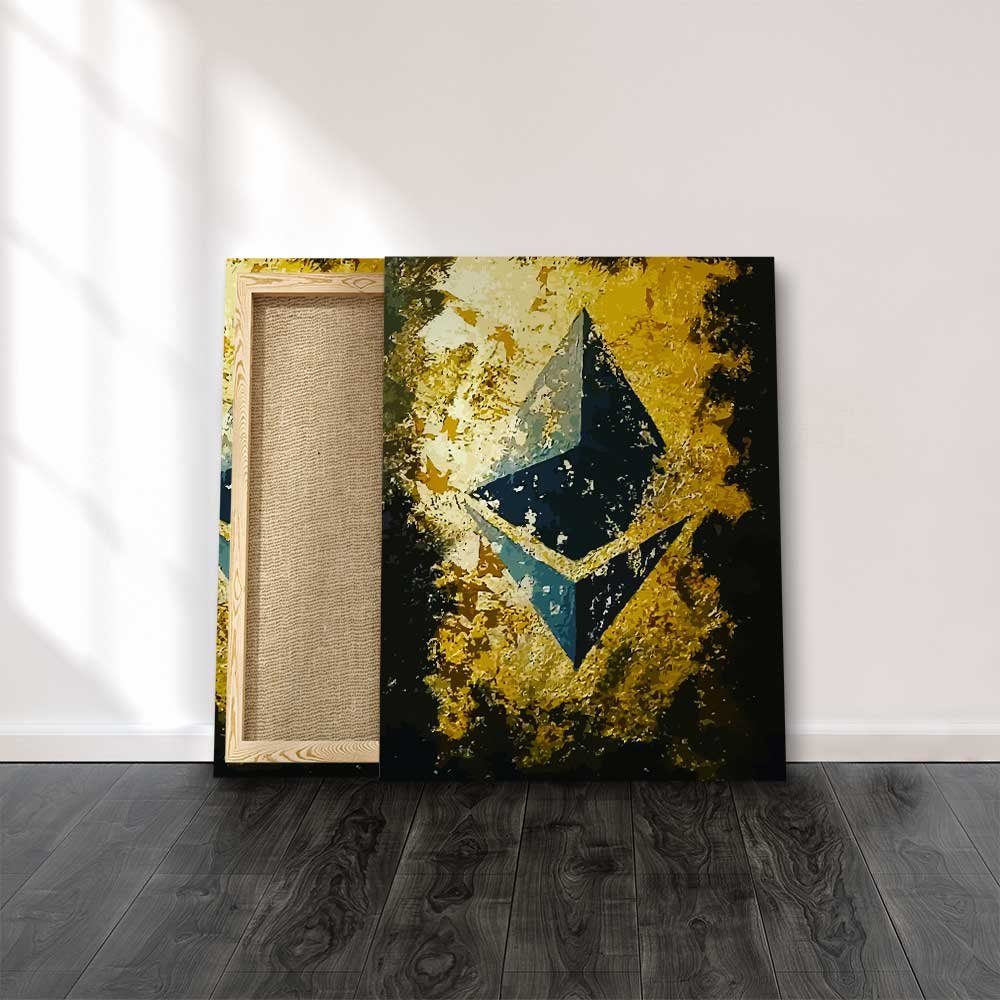 Ethereum Wandbild Wandkunst Schwarz DOTCOMCANVAS® Ethereum Rahmen Leinwandbild, Gold Golden ohne abstrakte