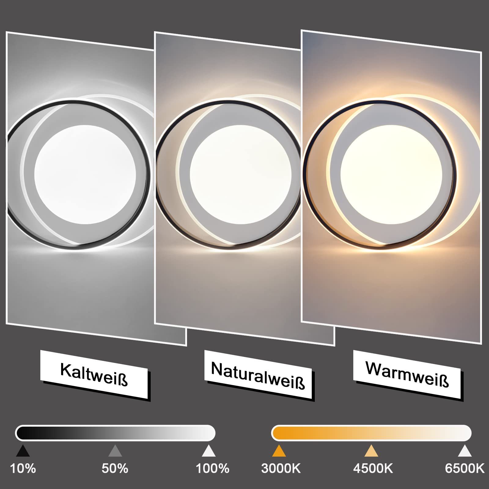 mit Ring Acryl-Lampe fest LED Schwarz-Weiß, ZMH integriert, 66W Modern Fernbedienung, warmweiß-kaltweiß, Desgin LED Deckenleuchte Doppelter