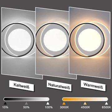 ZMH LED Deckenleuchte Modern Doppelter Ring Desgin Acryl-Lampe mit Fernbedienung, LED fest integriert, warmweiß-kaltweiß, Schwarz-Weiß, 66W