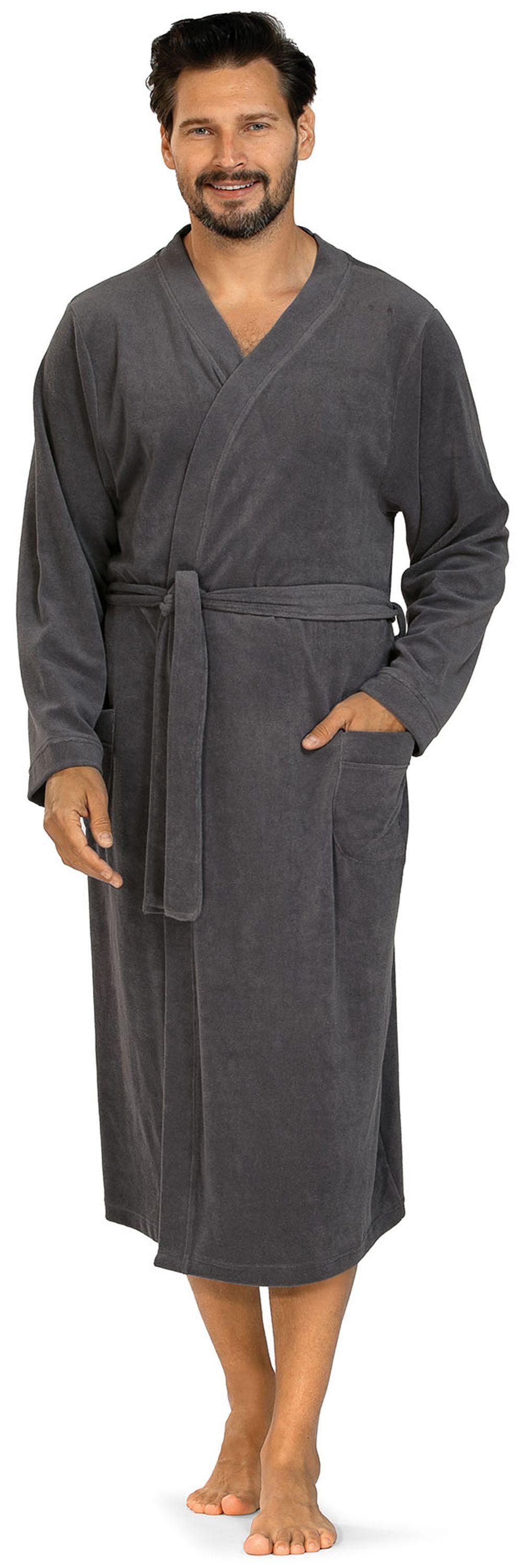 Comte Herrenbademantel Lunar Lounge, Baumwolle, Kimono-Kragen, Gürtel, Herren Morgenmantel Langform Kimono ca.125cm Leichtfrottee Taschen