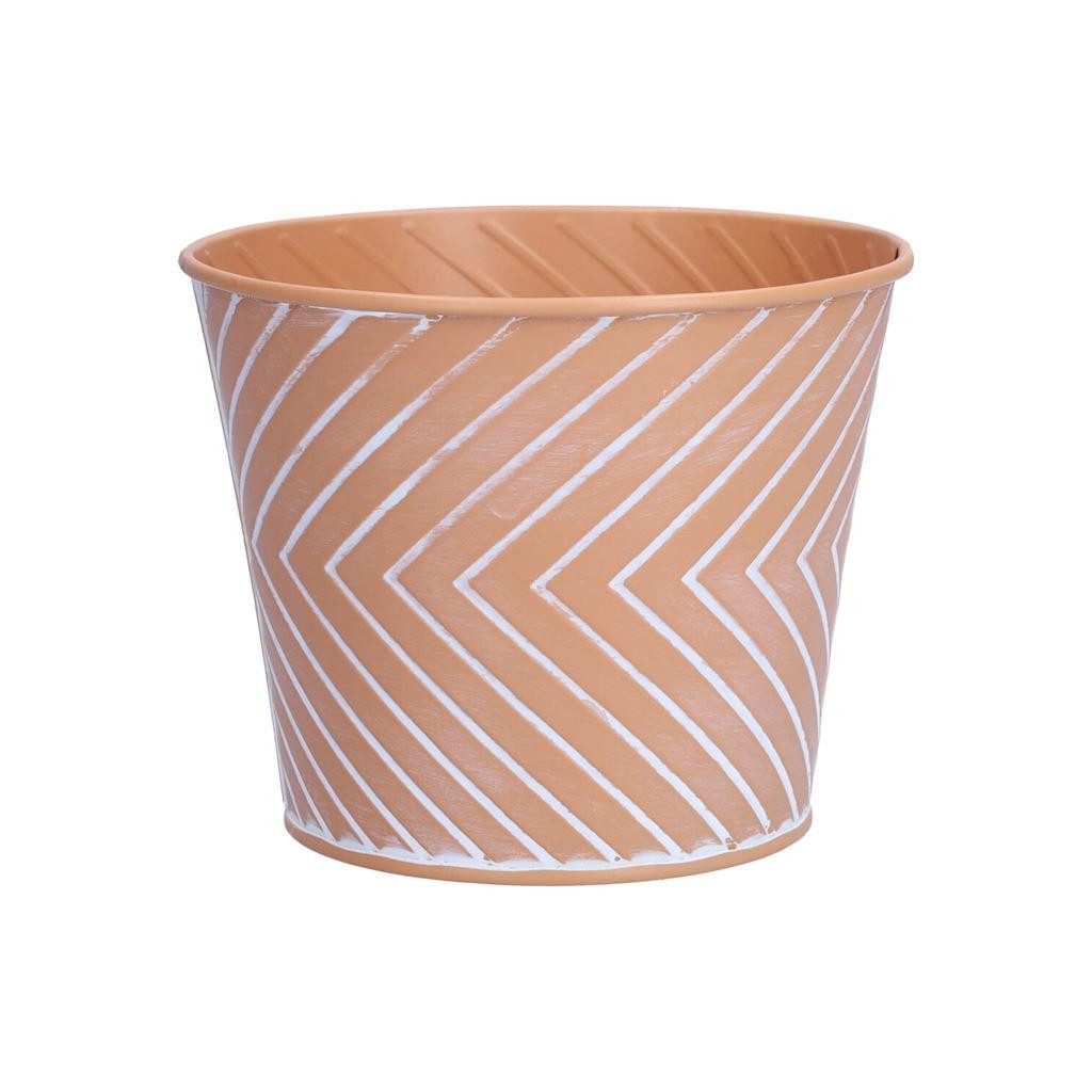 INNA-Glas Blumentopf Pflanzentopf CENDRINE Zink, Linienmuster, orange, 9,3cm, Ø11,5cm