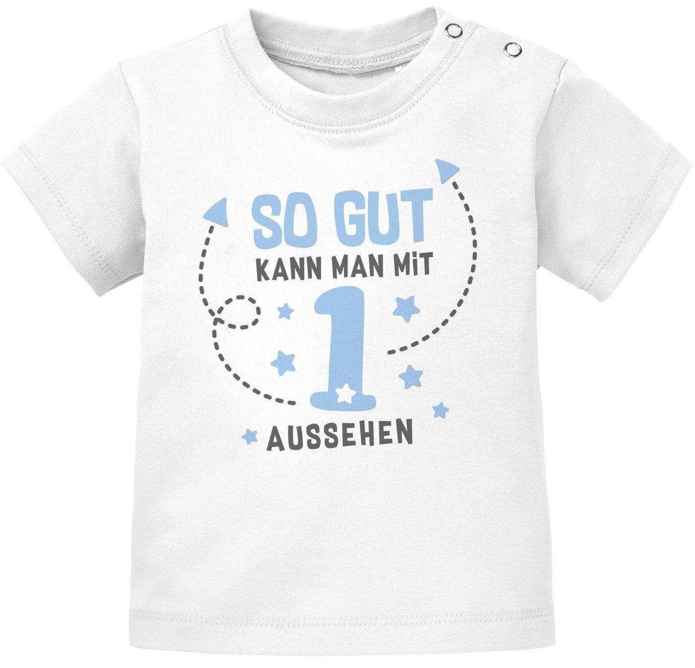 Print-Shirt Baby T-Shirt 1. Geburtstag Spruch so gut kann man mit 1 bzw 2