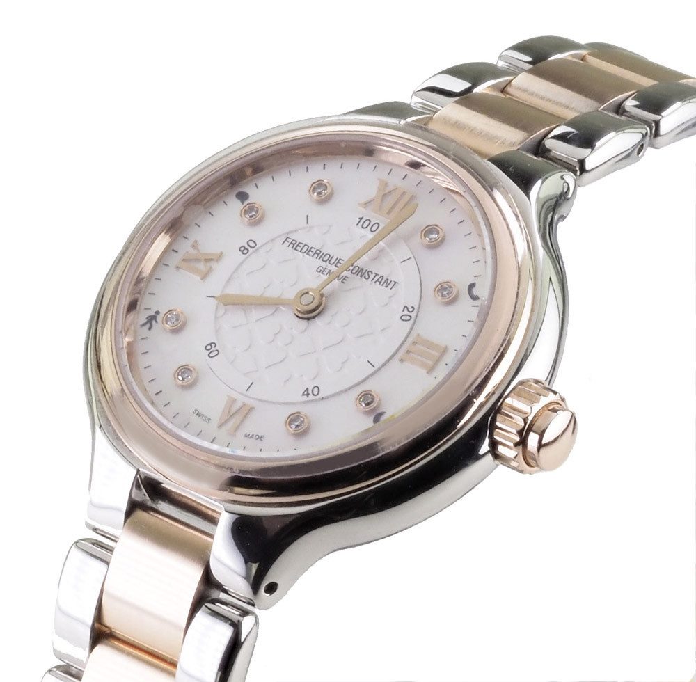 Frederique Constant Schweizer Uhr Smartwatch FC-281WH3ER2B Damen Uhr, Zifferblattfarbe: cremeweiss / perlmutt mit Herzdruckdesign